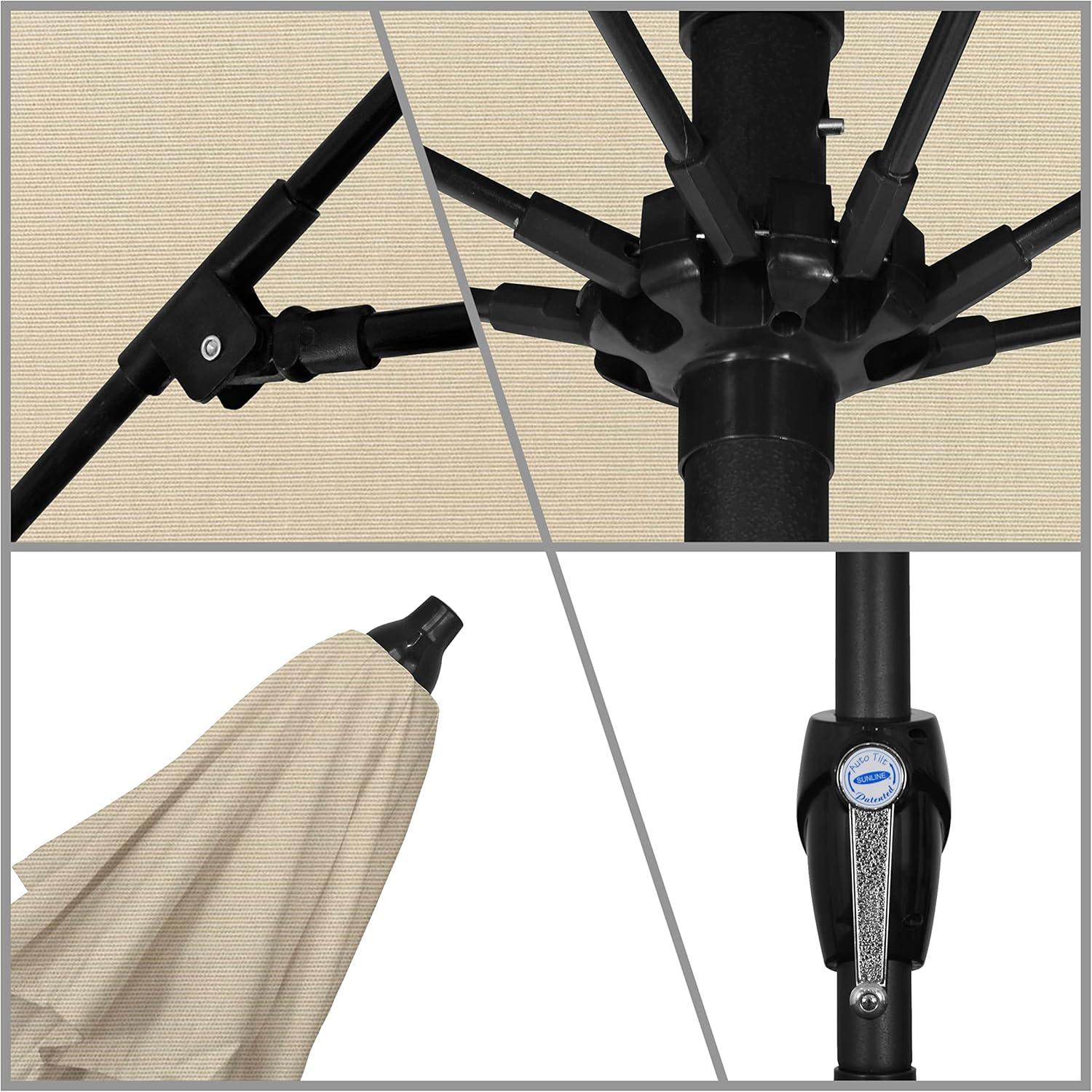 California Umbrella 9' Rd Sunbrella Aluminum Patio Umbrella, Crank Lift, Auto Tilt, Bronze Pole, Antique Beige