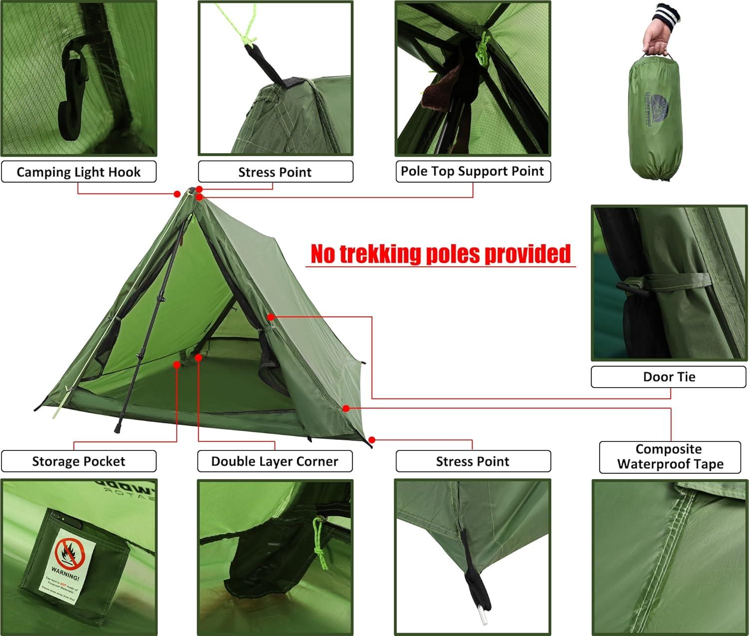 Green Ultralight A-Frame 2-Person Waterproof Camping Tent