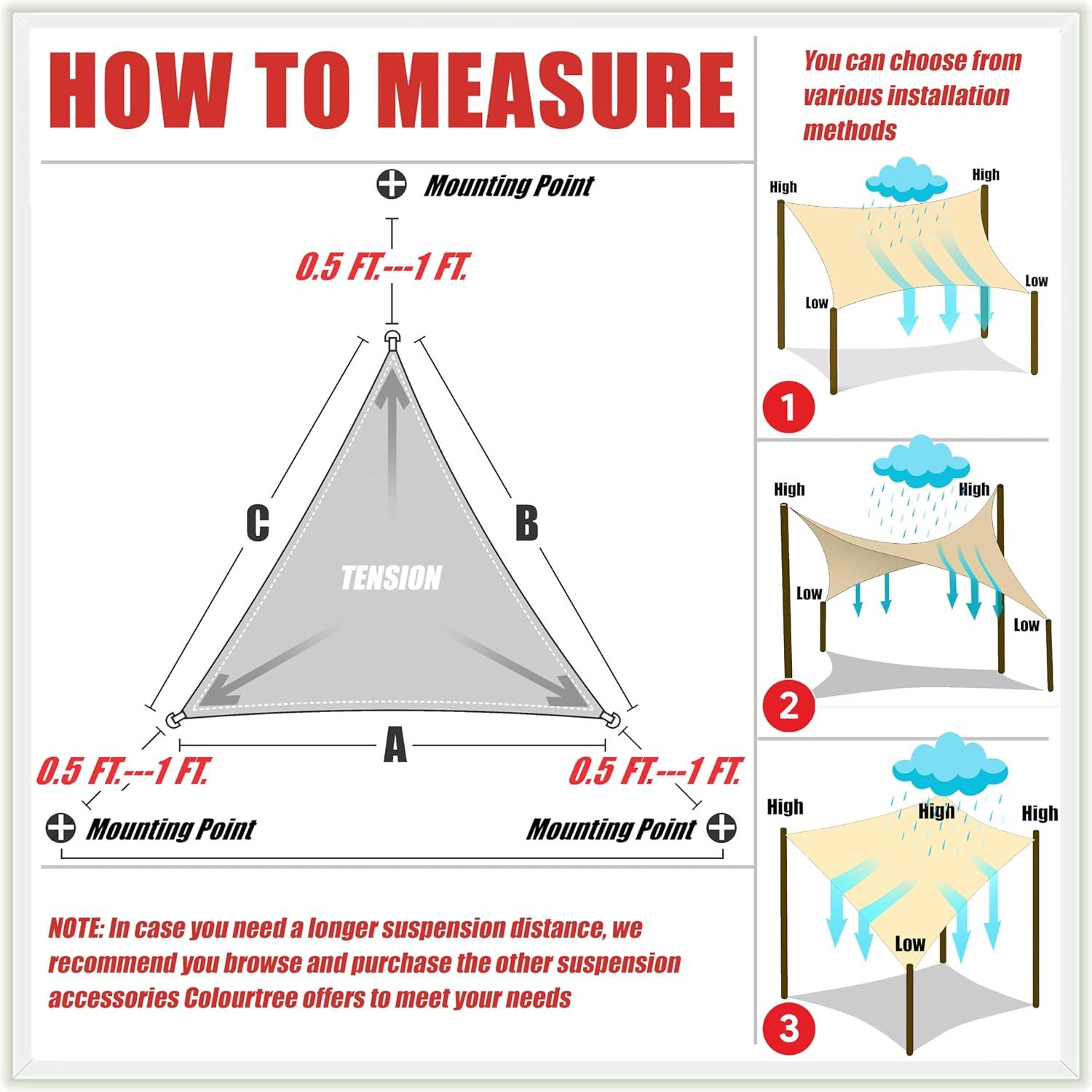 ColourTree Waterproof 16' x 16' x 16' Triangle Shade Sail