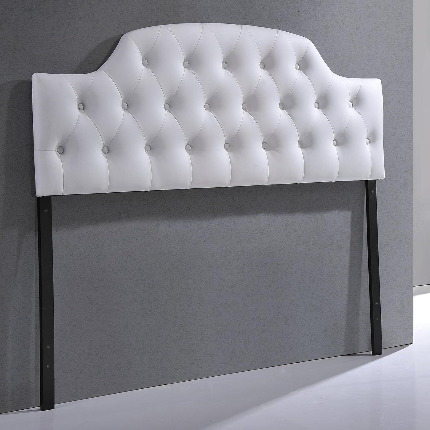 Queen Morris Modern And Contemporary Faux Leather Upholstered Button-Tufted Scalloped Headboard White - Baxton Studio: Curved, Adjustable