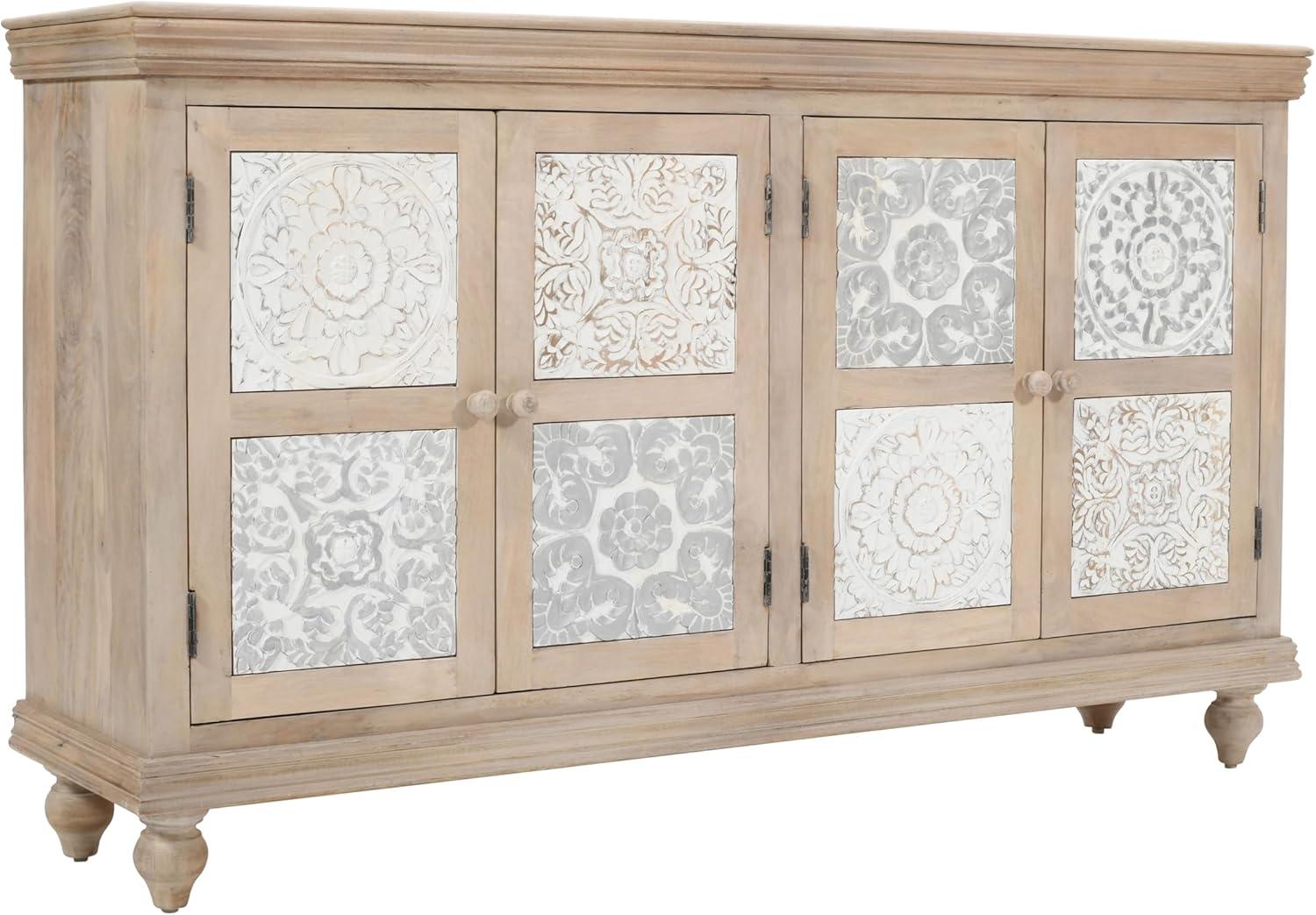 Jofran Adele 71" Hand Carved Solid Wood Rustic Four-Door Sideboard Cabinet