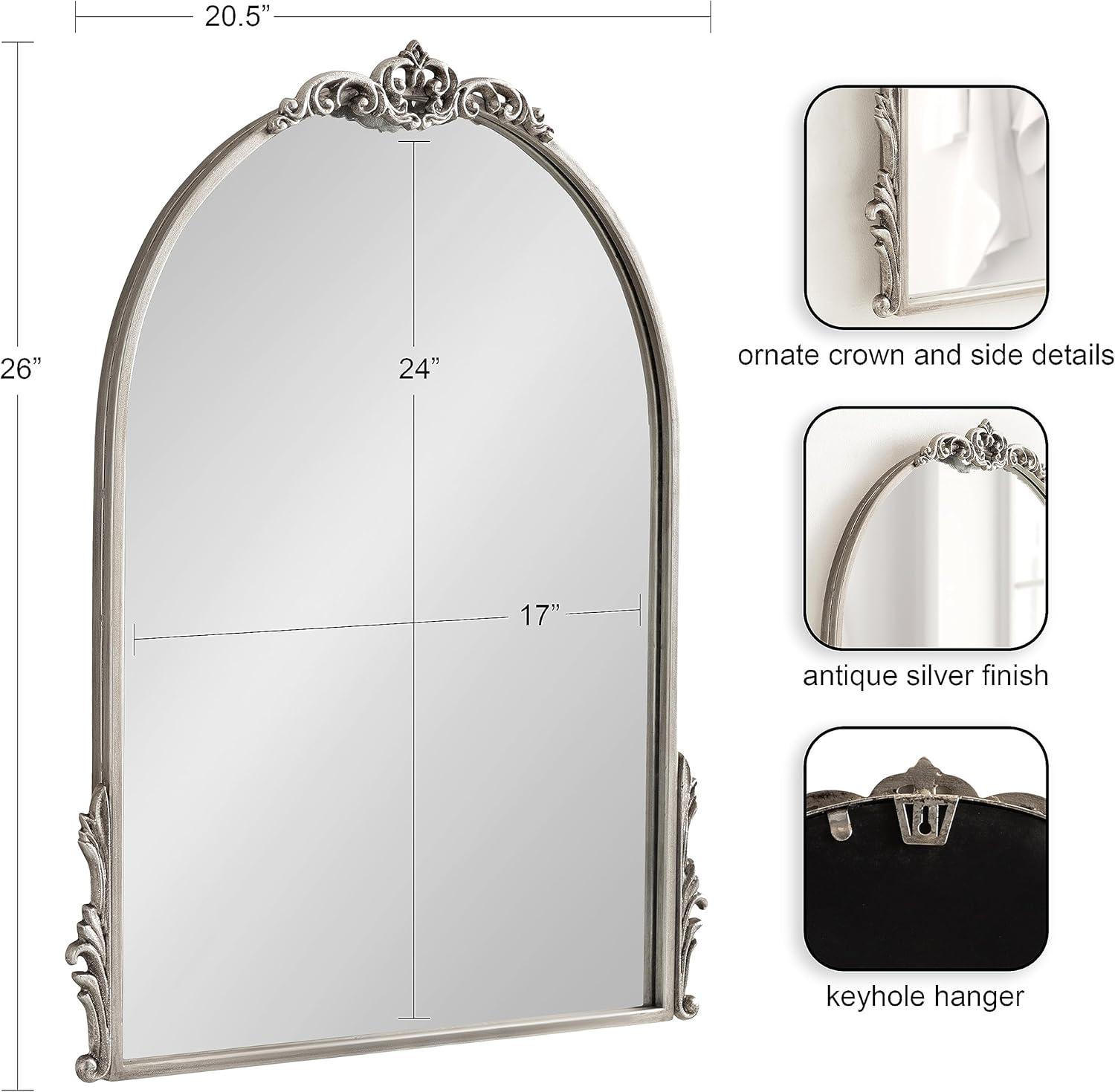 Kate & Laurel All Things Decor 21"x26" Myrcelle Decorative Framed Wall Mirror: Antique Silver, Arched, Ornate Garland Design