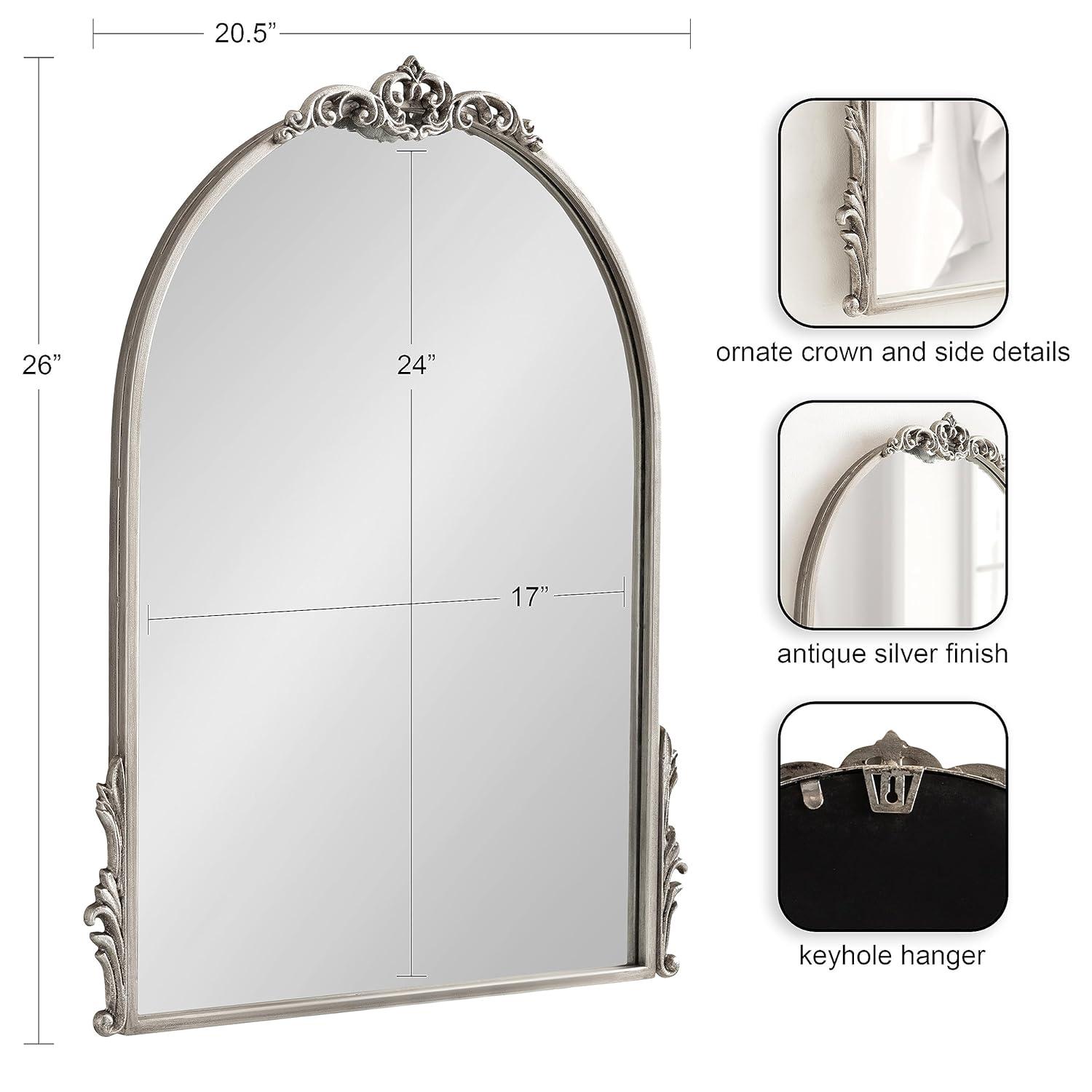Kate & Laurel All Things Decor 21"x26" Myrcelle Decorative Framed Wall Mirror: Antique Silver, Arched, Ornate Garland Design