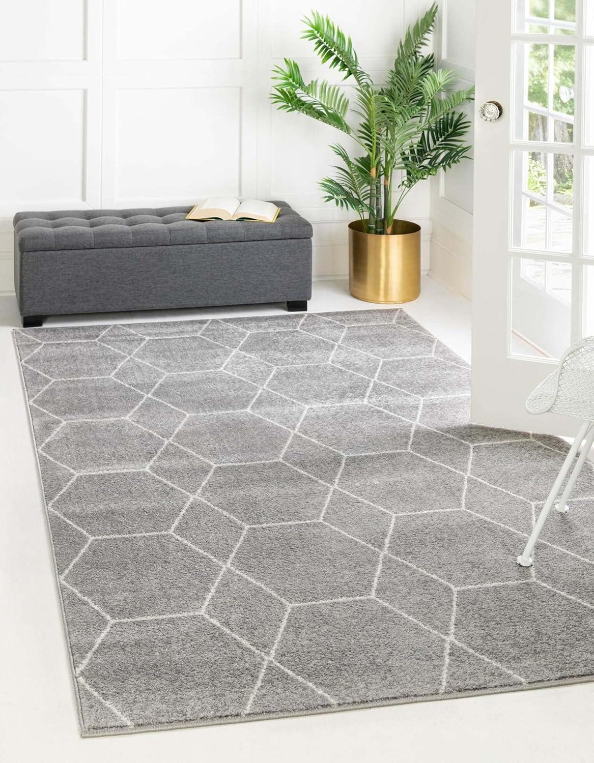 Unique Loom 7' 0 x 10' 0 Trellis Frieze Geometric Light Gray Area Rug
