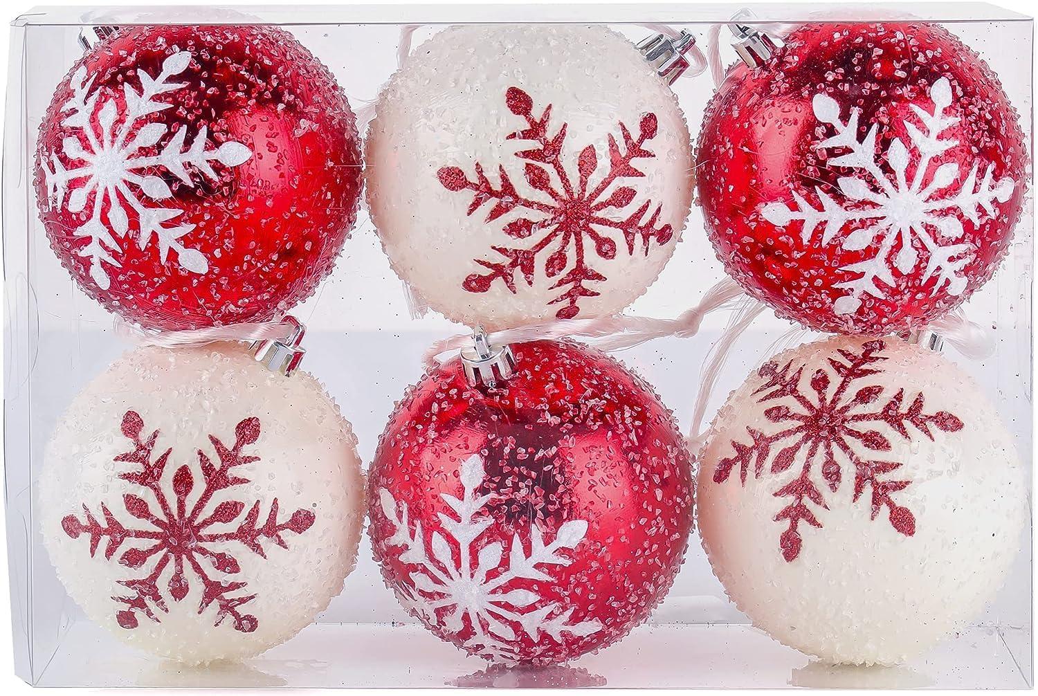 National Tree Company First Traditions Christmas Tree Ornaments, Glittery Red and White Snowflakes, Set of 6