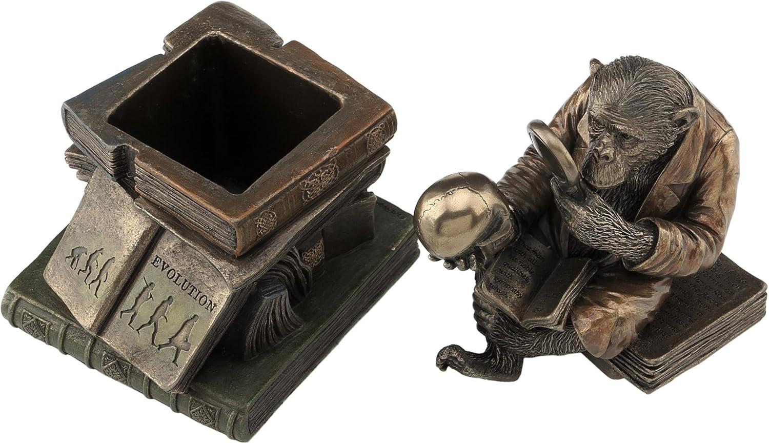 6.88 Inch Chimpanzee Scholar Decorative Trinket Box, Bronze Color