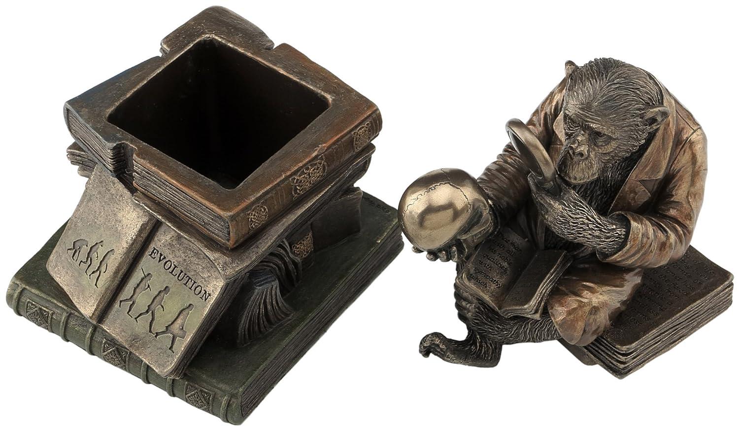 6.88 Inch Chimpanzee Scholar Decorative Trinket Box, Bronze Color