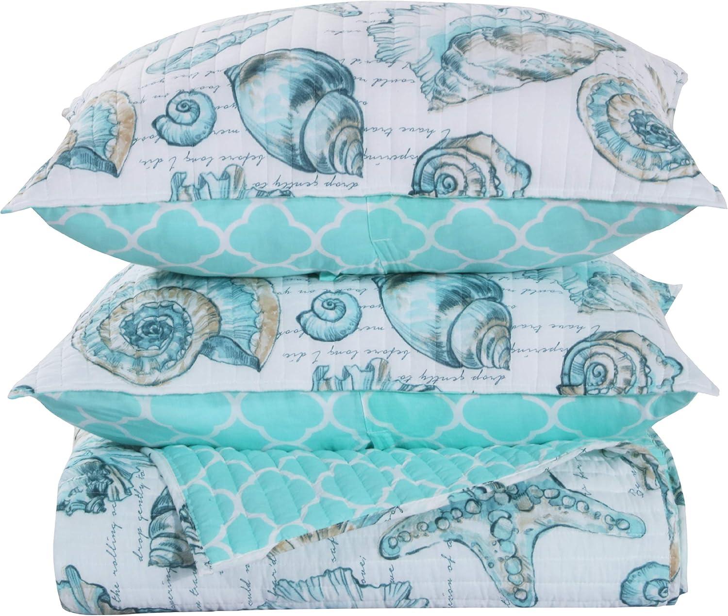 Greenland Home Fashions Cruz Reversible Seashell and Starfish Quilt Set