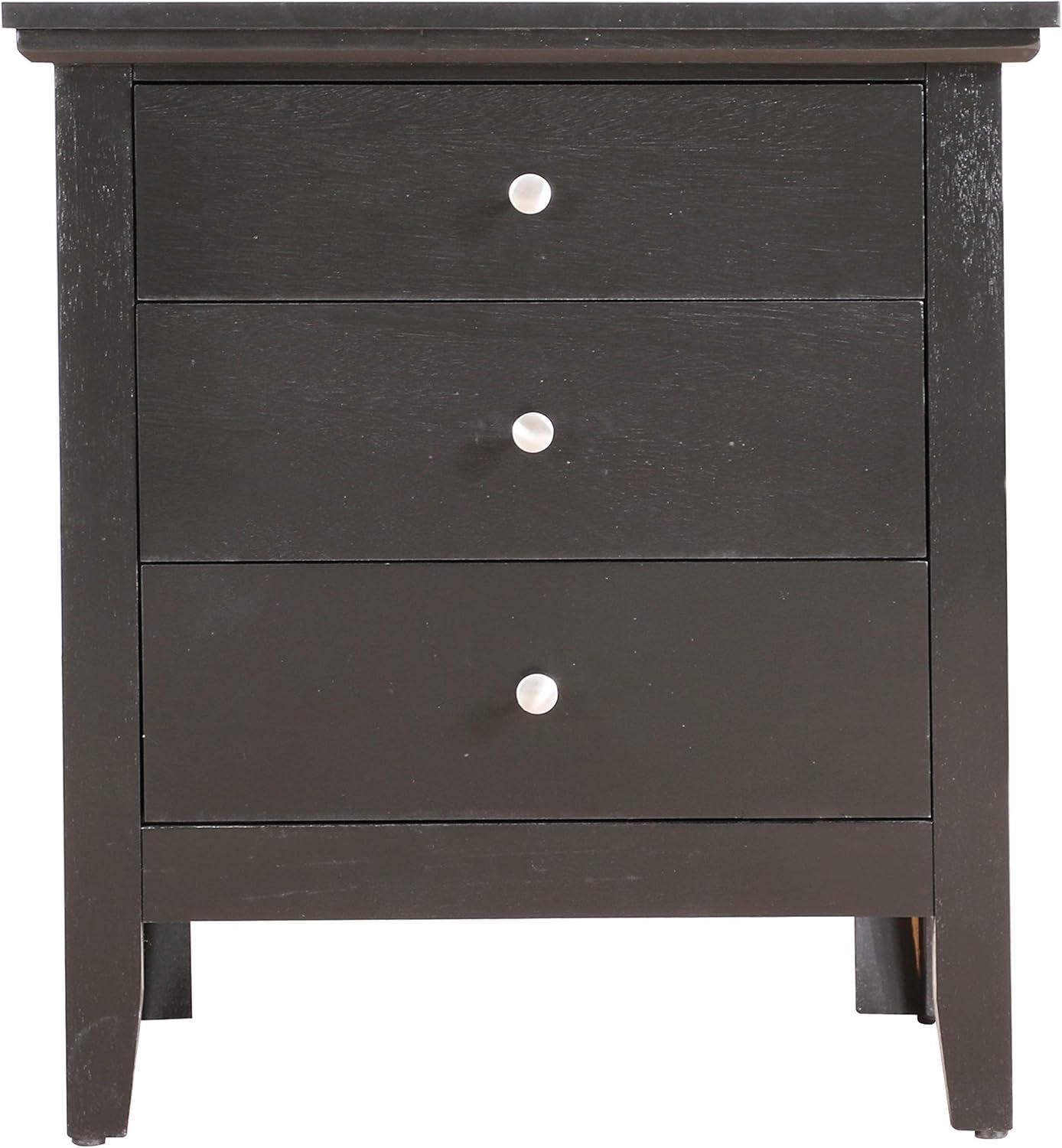 Transitional Nickel-Handled 3-Drawer Nightstand in Black