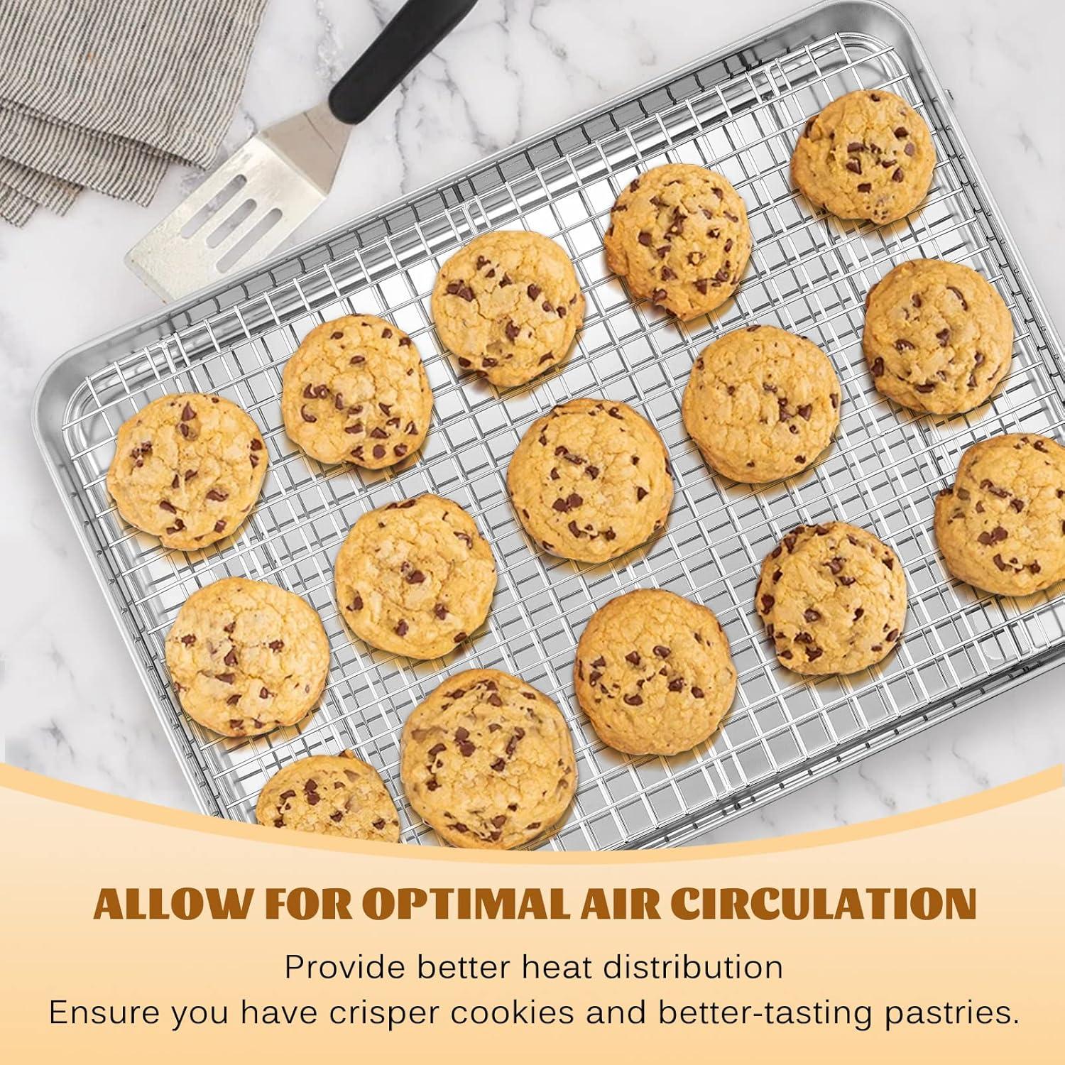 Baking Sheet with Wire Rack, Stainless Steel Cookie Sheet Pan Set, Non Stick Baking Pans with Cooling Rack for Oven Cooking, 15.9 x 12 x 1 inch 4 Pcs