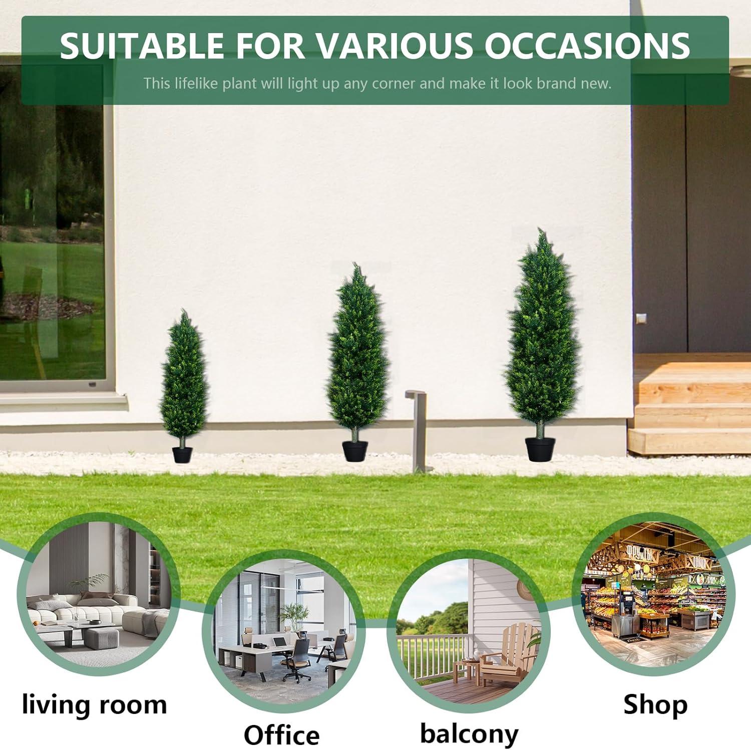 Artificial Topiary Tree 2-Set,3ft Artificial Cedar Topiary Trees for Outdoor & Indoor Decor,Artificial Topiary Boxwood Tree, Faux Shrub UV Protection for Longer Life