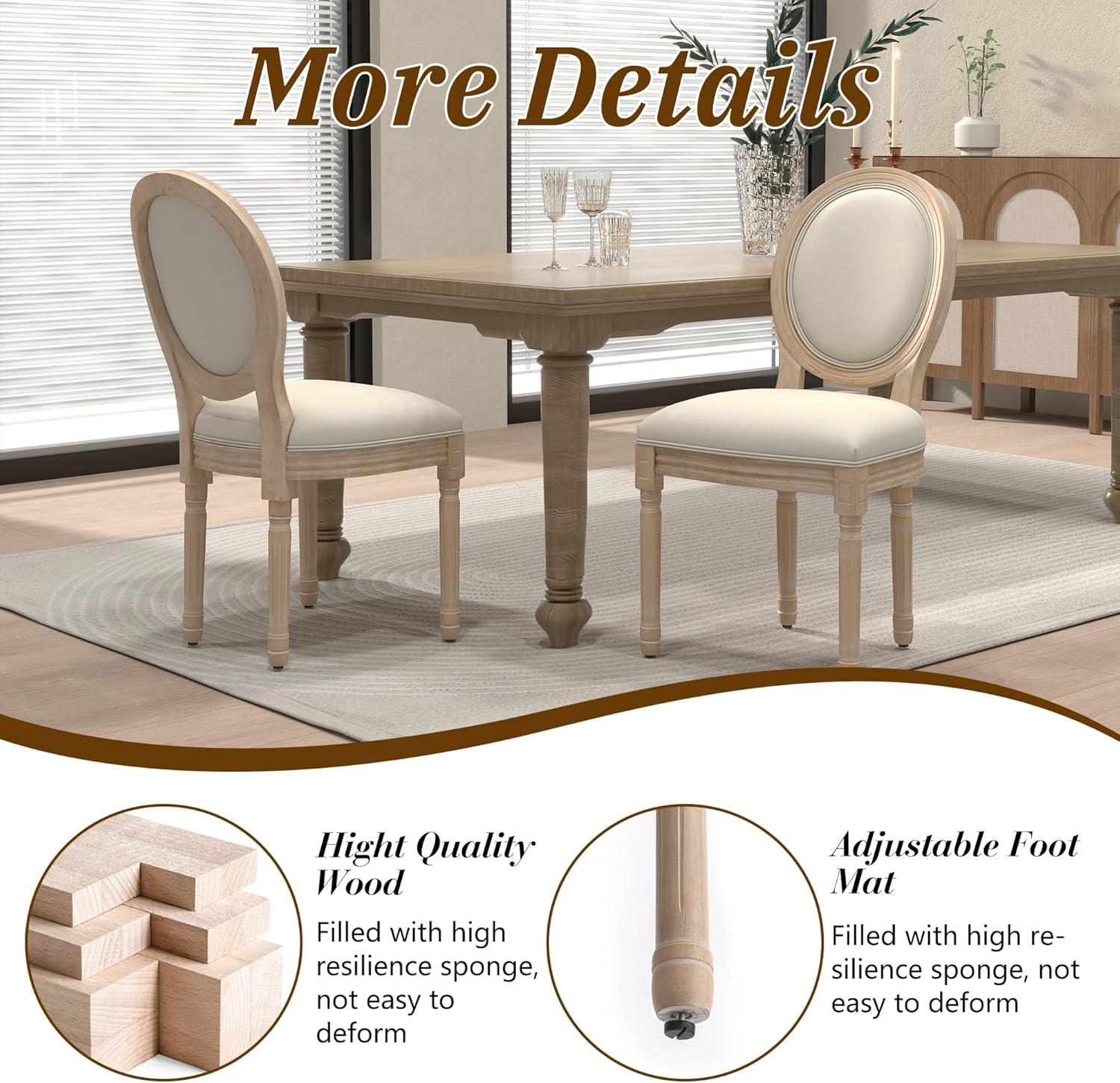 French Country Dining Chairs Set of 4, Cream Kitchen & Dining Room Chairs Set of 4, Ivory Linen Upholstered Dining Chairs, Wood Legs, Sillas De Comedor (Fabric, Beige, 4Pcs)