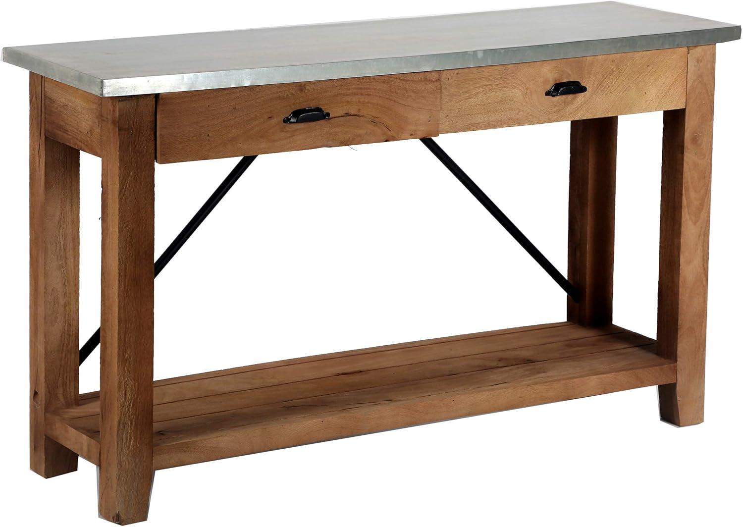 Alaterre Millwork 50" Wood and Zinc Metal Console/Media Table with Two Drawers, Amber/Silver