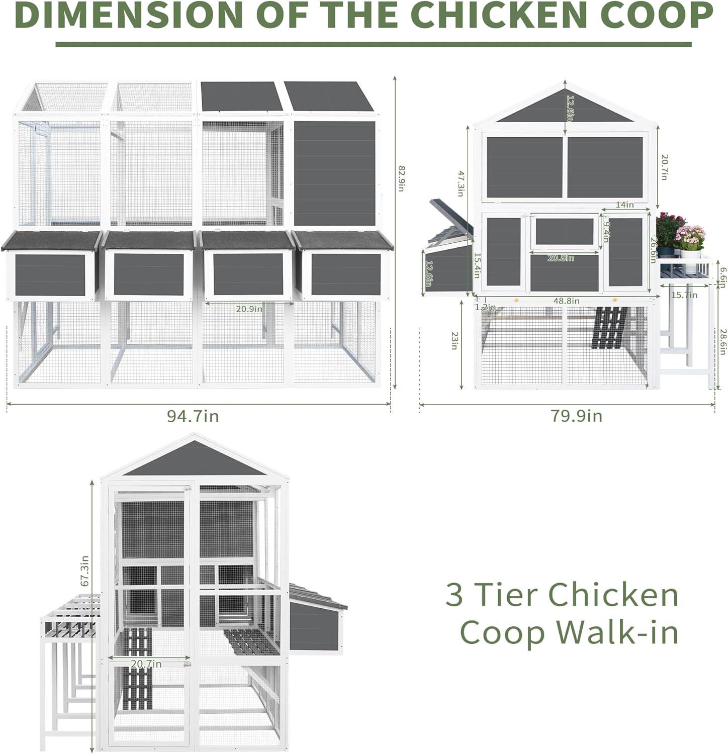 59" Large Chicken Coop for 4-6 Chickens, Wooden Hen House with Large Nesting Boxes, Outdoor Poultry Cage Rabbit Cage with Ramps & Ventilation Window, 59''L*33.5''W*38.6''H