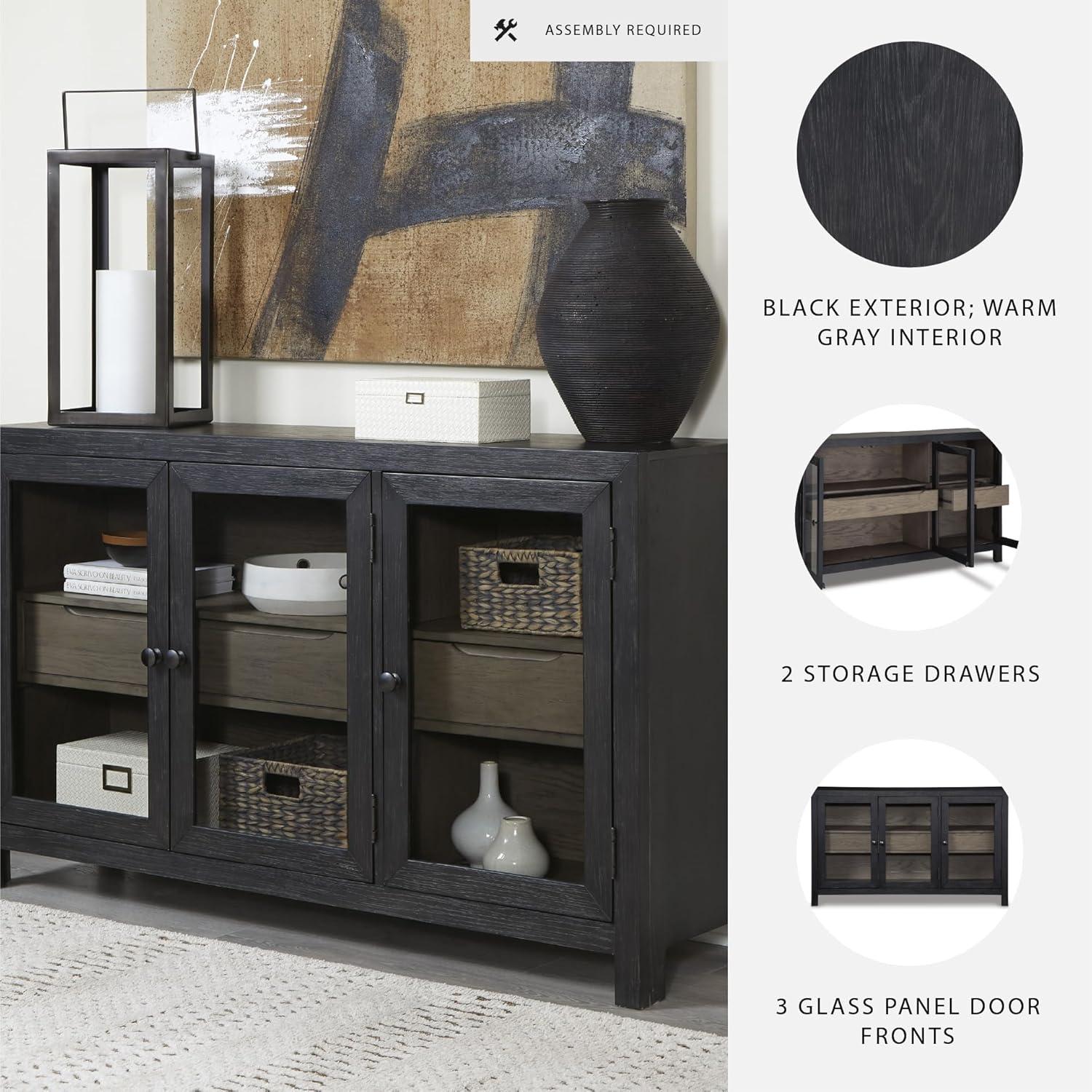 Benjara Liam Sideboard Accent Cabinet, 3 Glass Door