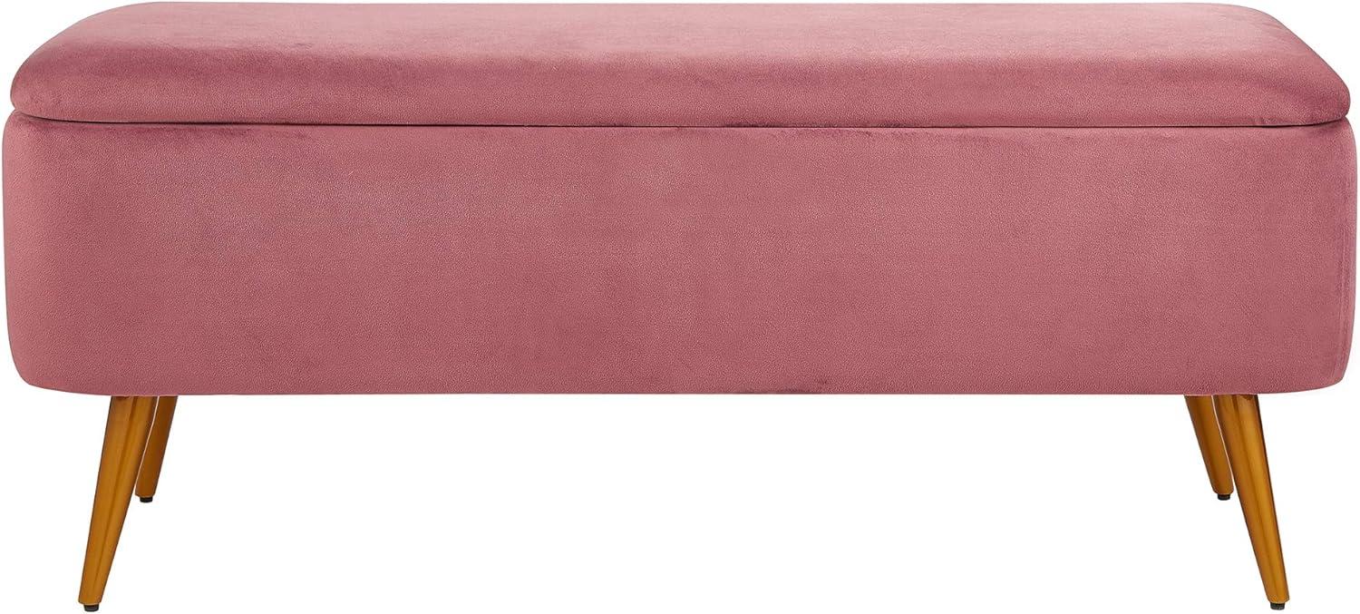 Rose Velvet Upholstered Storage Bench with Golden Metal Legs