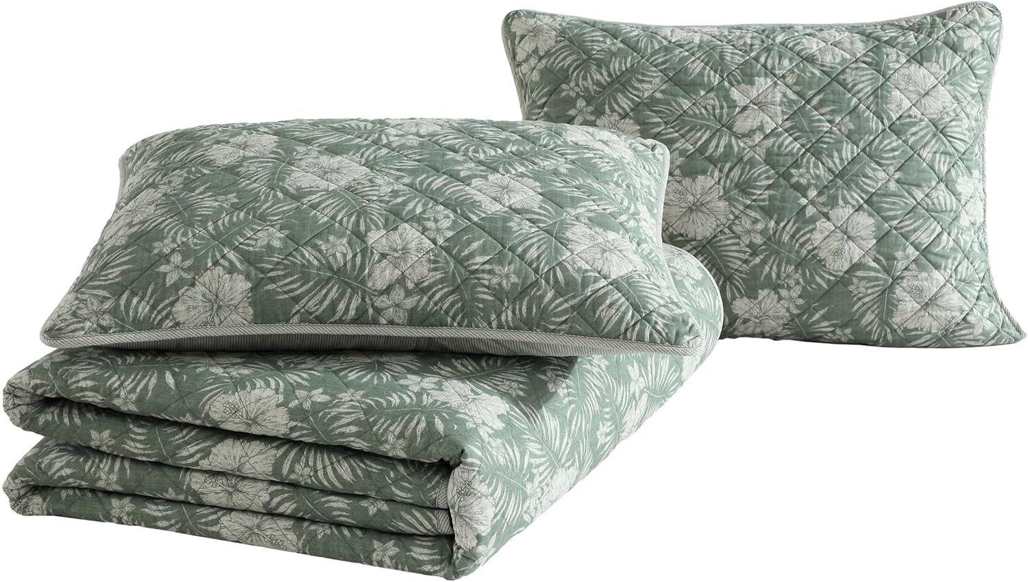 Tommy Bahama Hibiscus Jungle Cotton Reversible Green Quilt Set