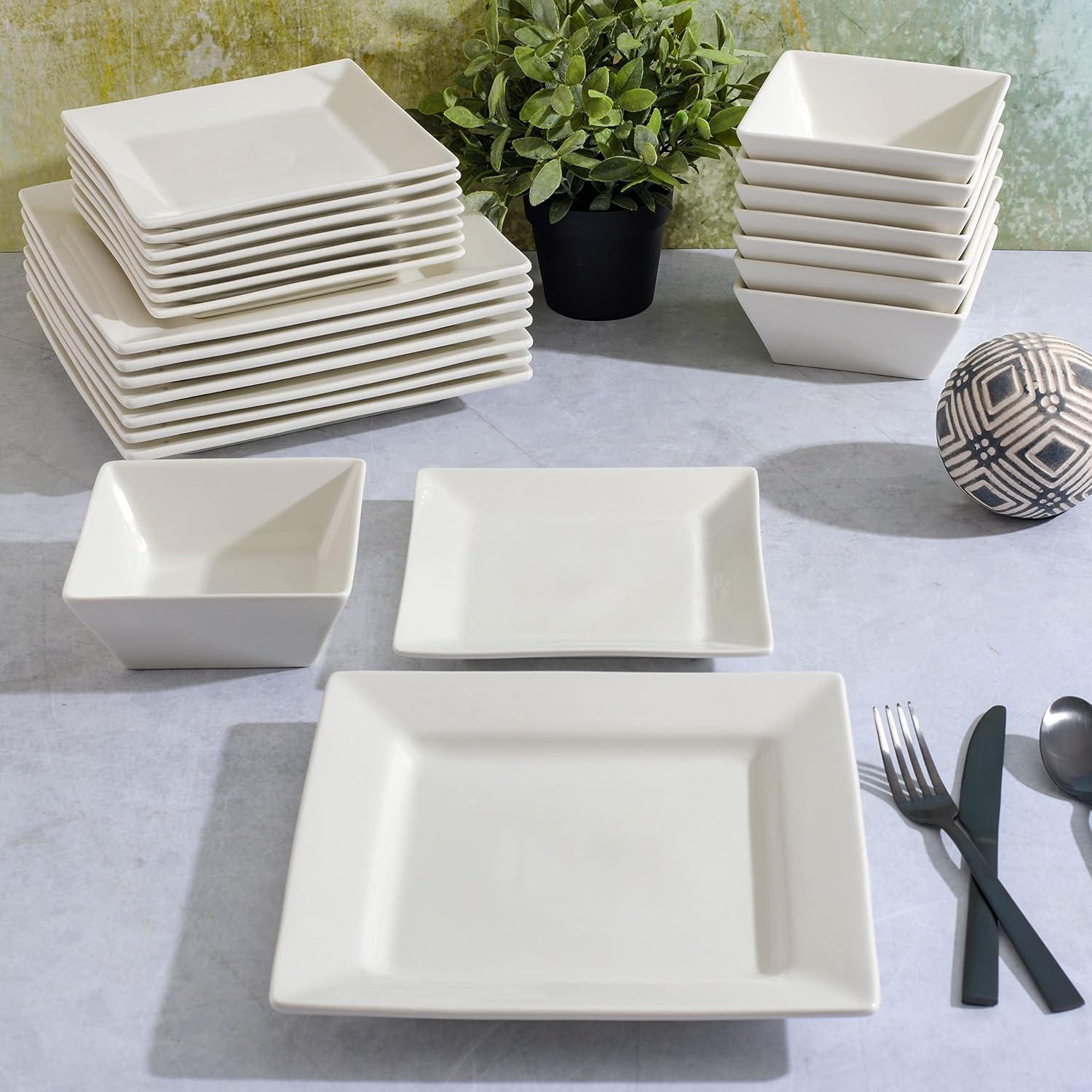 Gibson Home Everyday Hard Square 24 Piece Porcelain Dinnerware Set