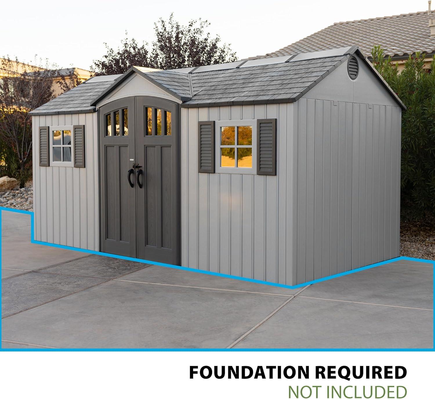 Lifetime Polyethylene Storage Shed, 106.5 sq. ft., 15 ft. x 8 ft. x 8 ft., Light Gray (60406)