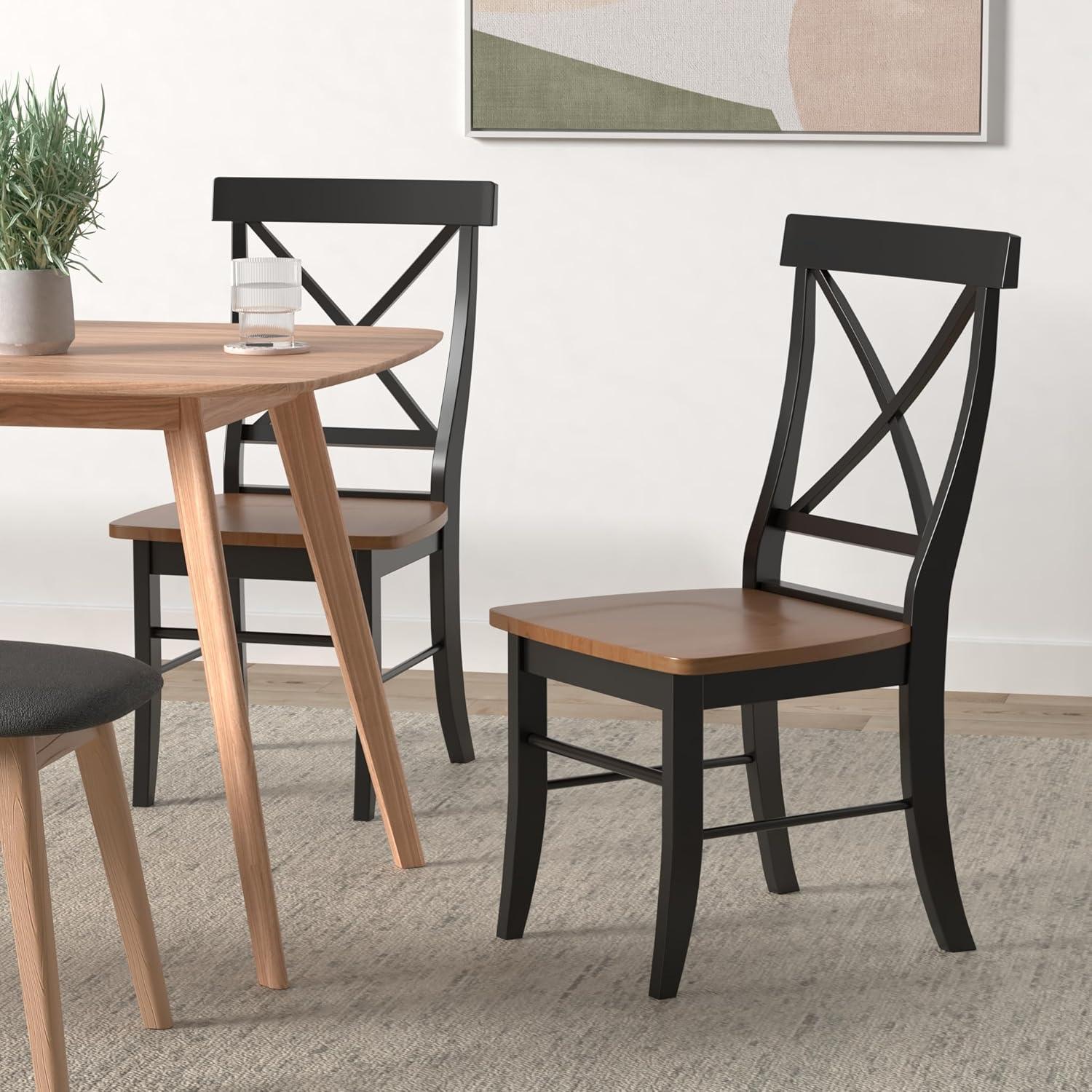 International Concepts Set of 2 X Back Chairs with Solid Wood Seats Black/Cherry Red: Hardwood Frame, Mid-Century Style
