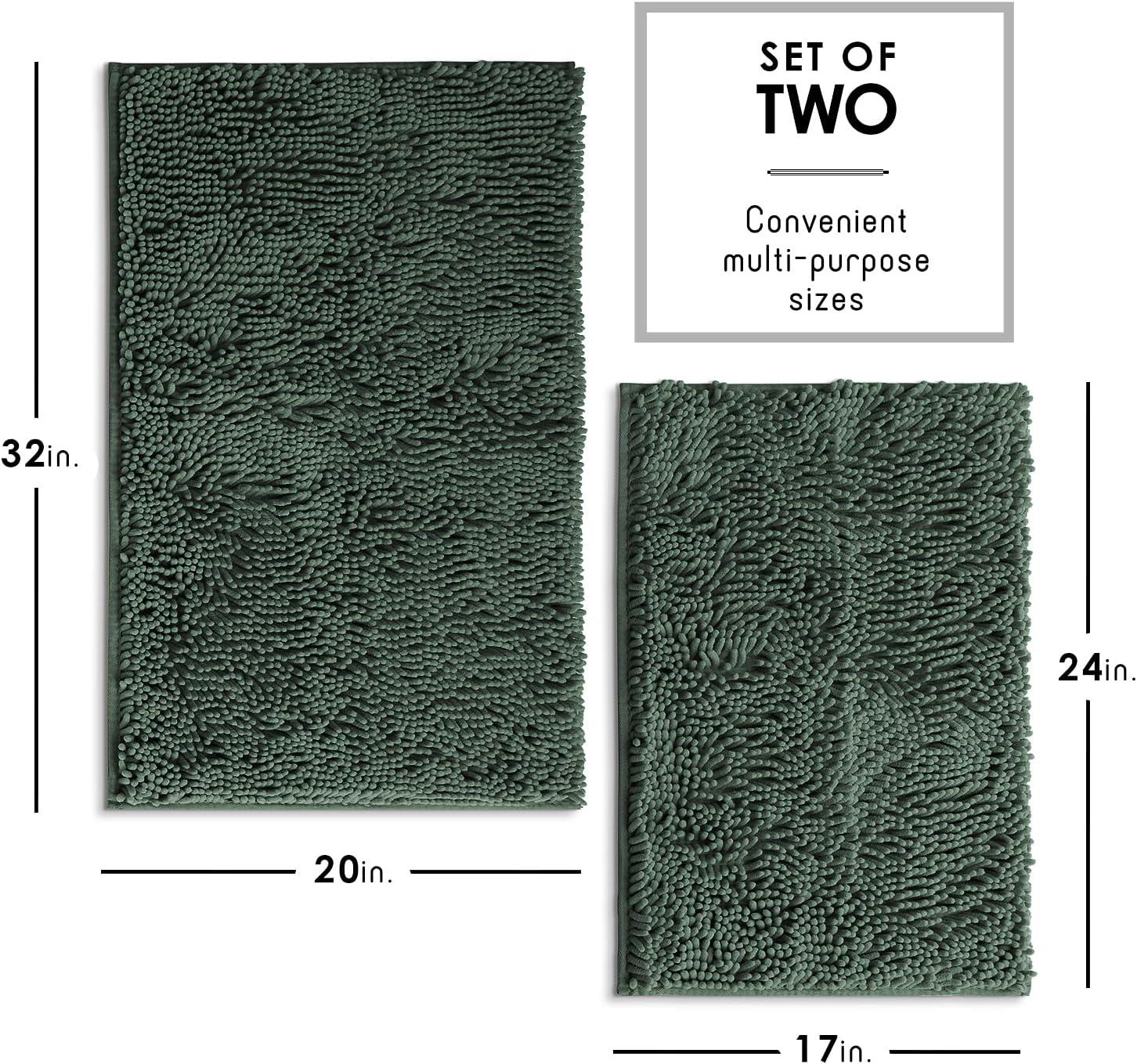 Hearth & Harbor Bathroom Rugs, Chenille Bath Mat - Hunter Green Bath Rug, 26x44