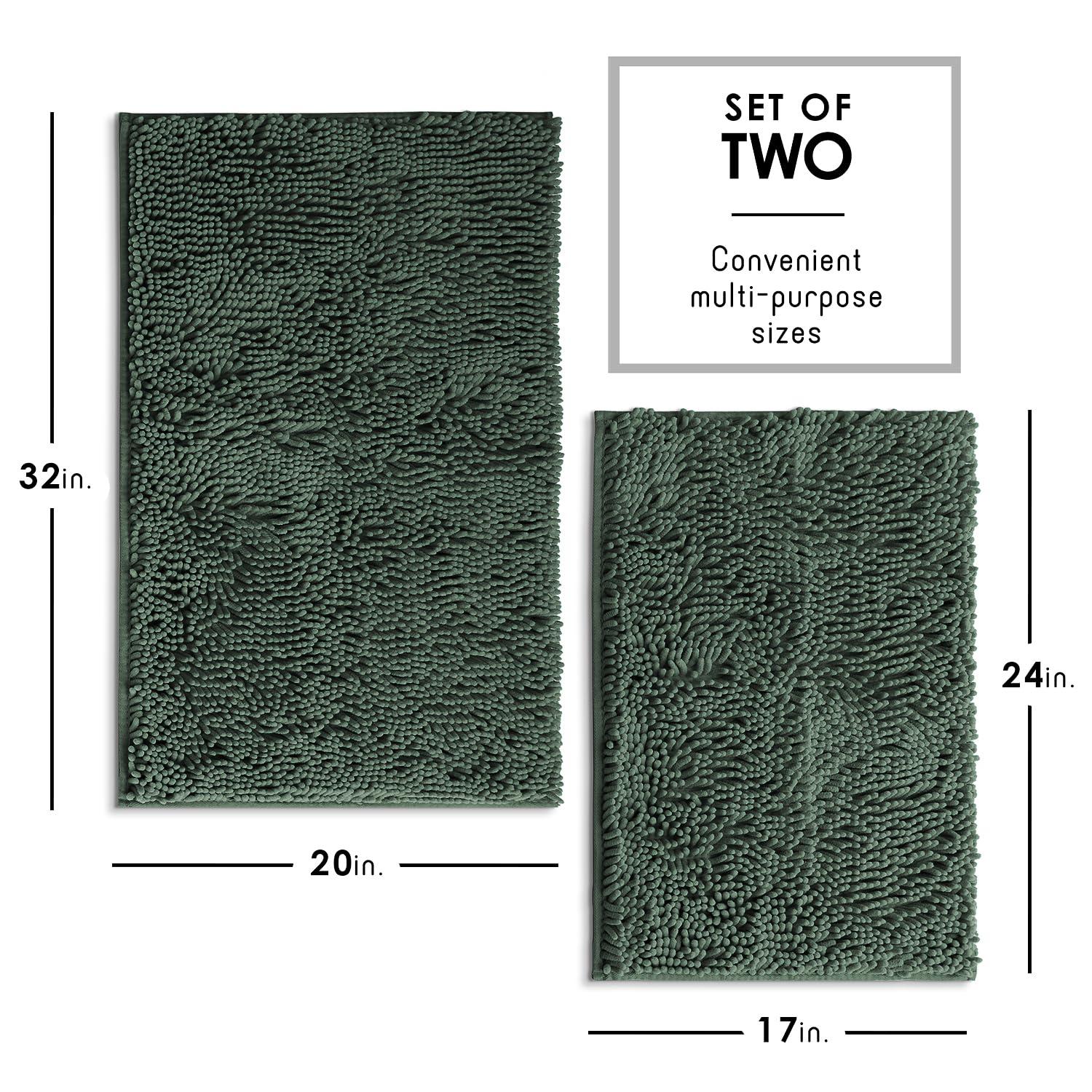 Hearth & Harbor Bathroom Rugs, Chenille Bath Mat - Hunter Green Bath Rug, 26x44