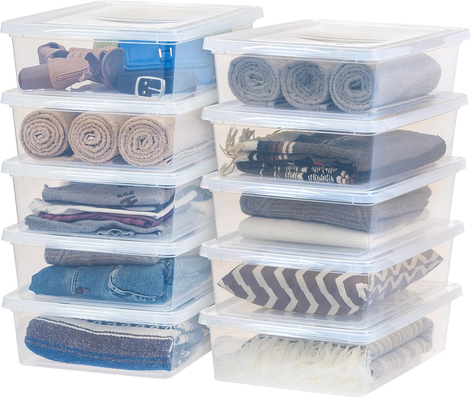 IRIS USA 28 Qt Clear Storage Box, Plastic Stackable Bin with Lid, 10 Pack