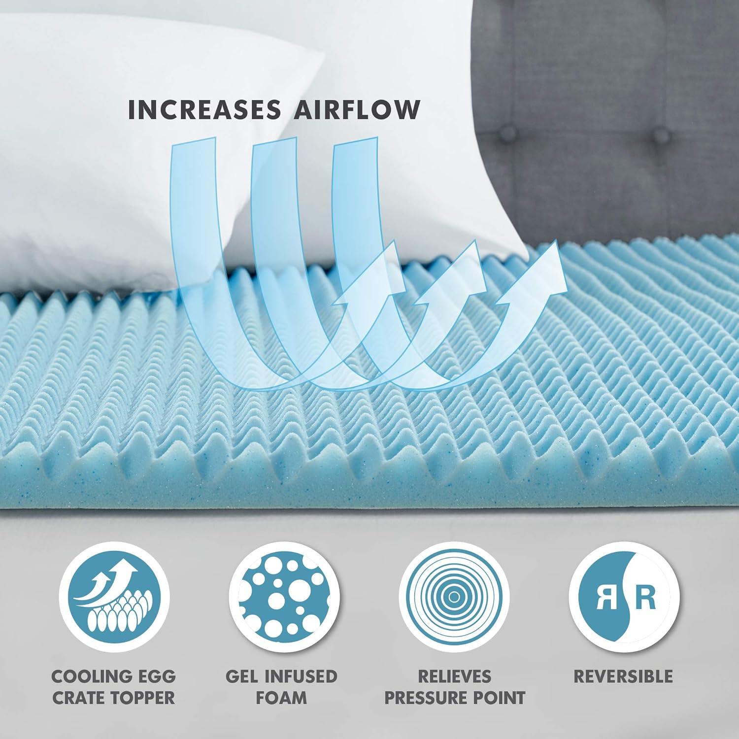 Madison Park 1.5" Gel Memory Foam All Season Reversible Cooling Mattress Topper