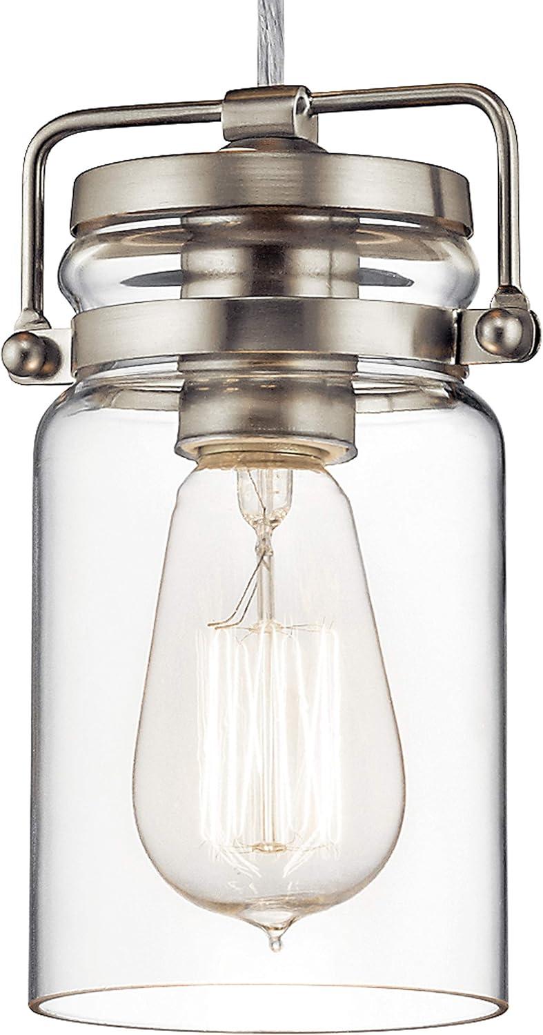 Brinley 7.75" 1 Light Mini Pendant with Clear Glass Brushed Nickel