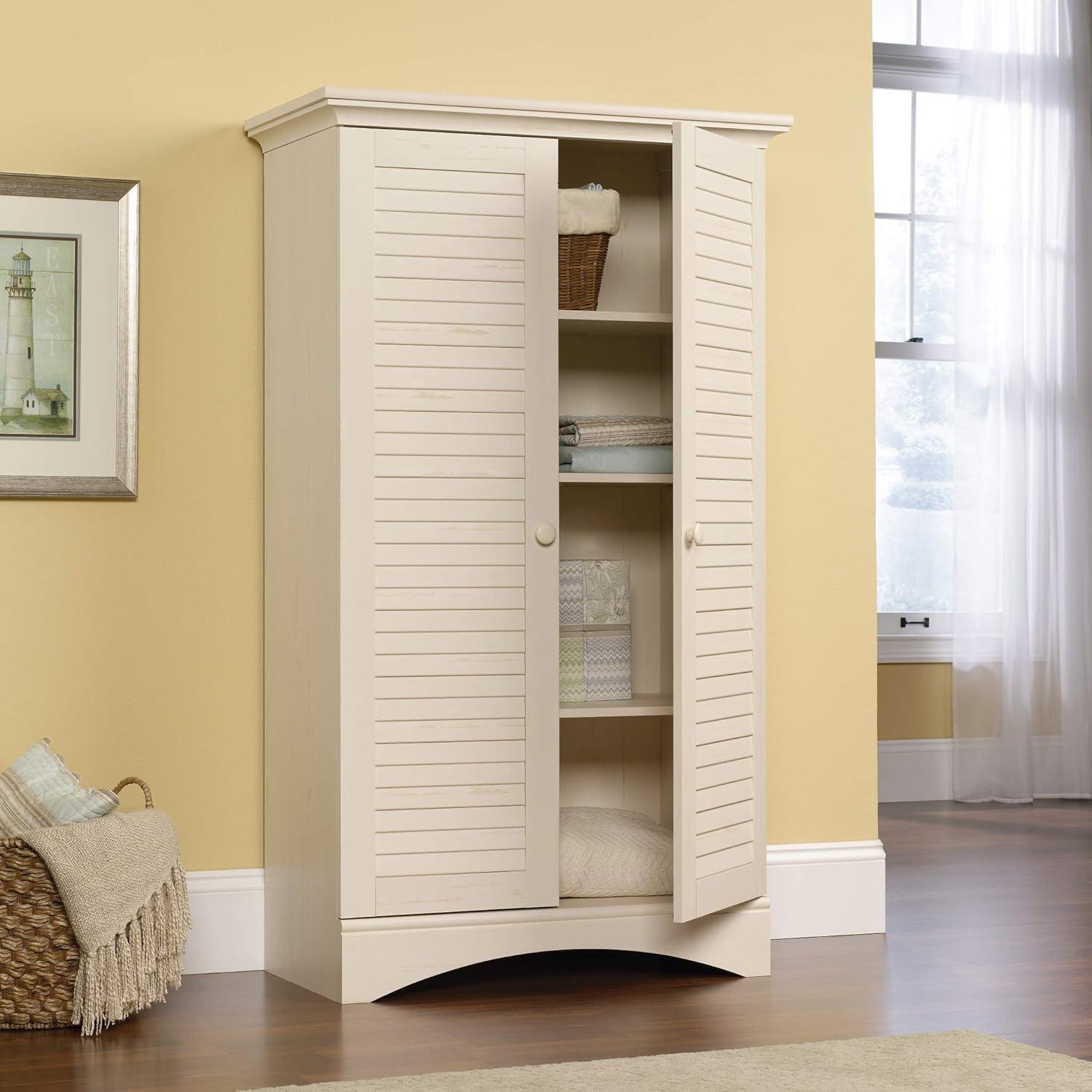 Sauder Harbor View Storage Cabinet, Antiqued White Finish