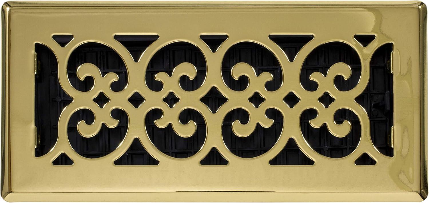 Decor Grates 4" x 10" Scroll Design Bright Brass Finish Steel Plated Floor Register