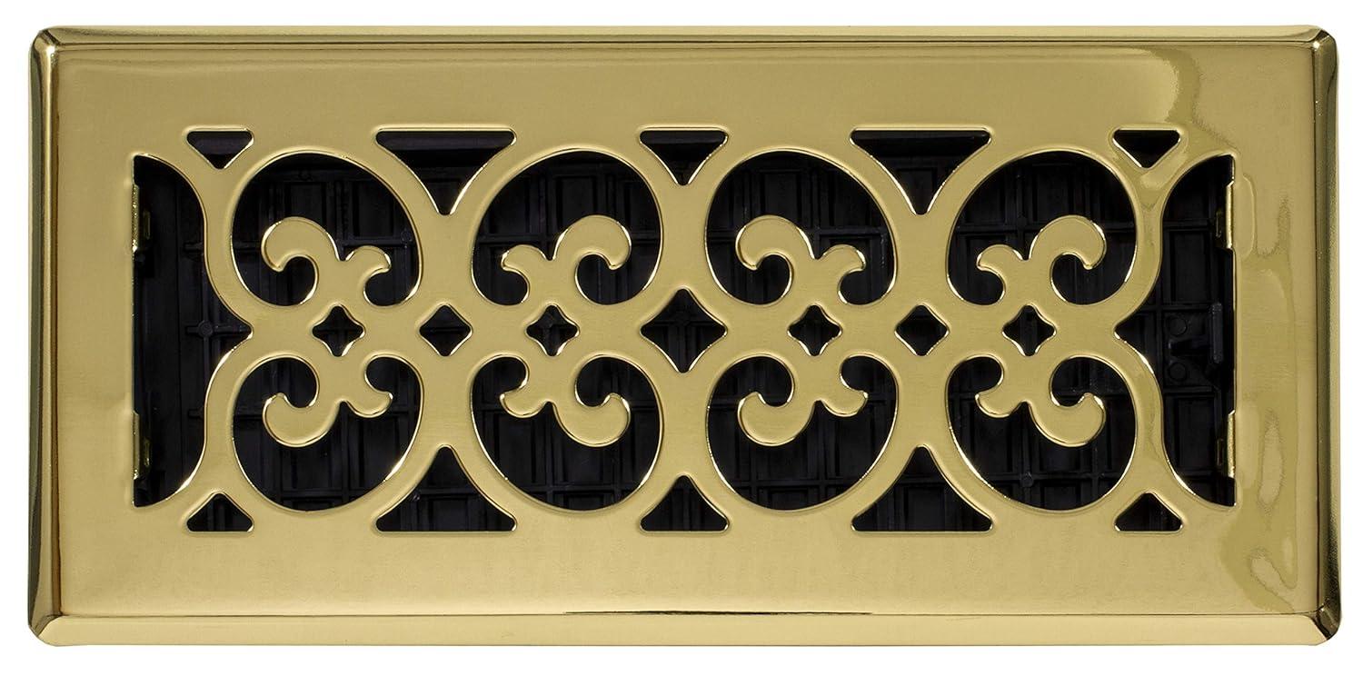 Decor Grates 4" x 10" Scroll Design Bright Brass Finish Steel Plated Floor Register