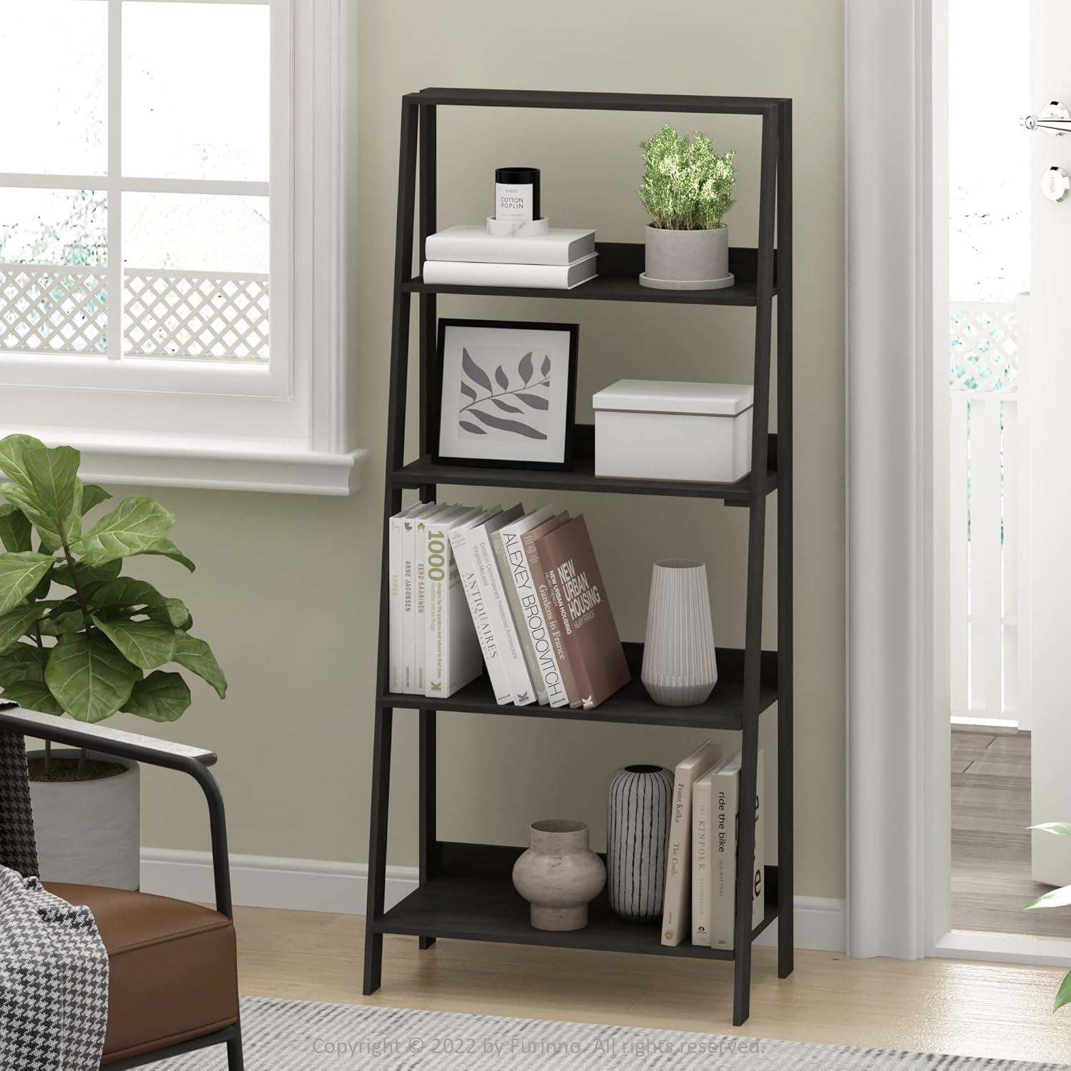 Espresso 5-Tier Wooden Ladder Bookcase