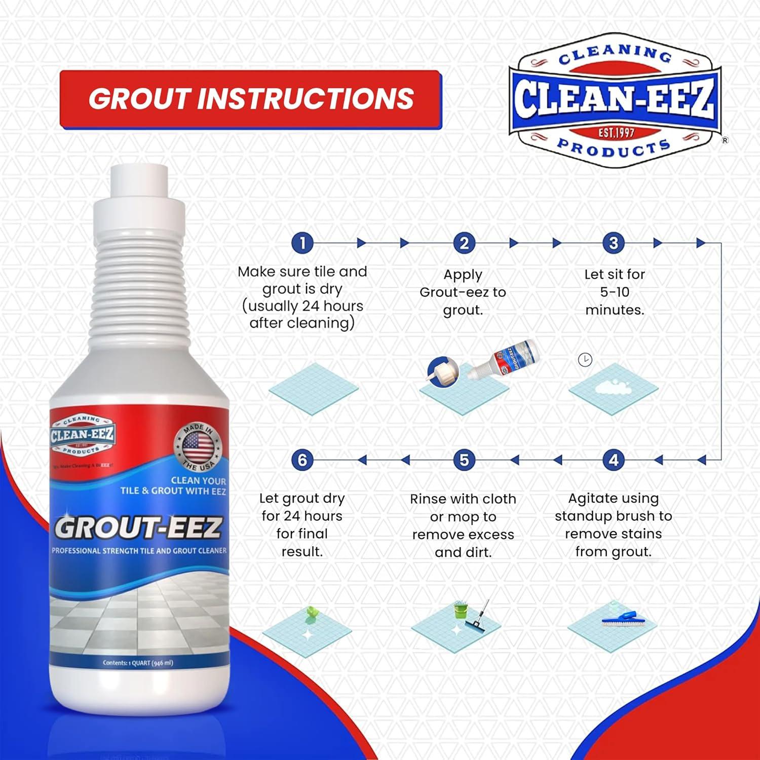 Grout-eez Heavy-Duty Tile & Grout Cleaner - 32oz Bottle and Brush from Clean-eez