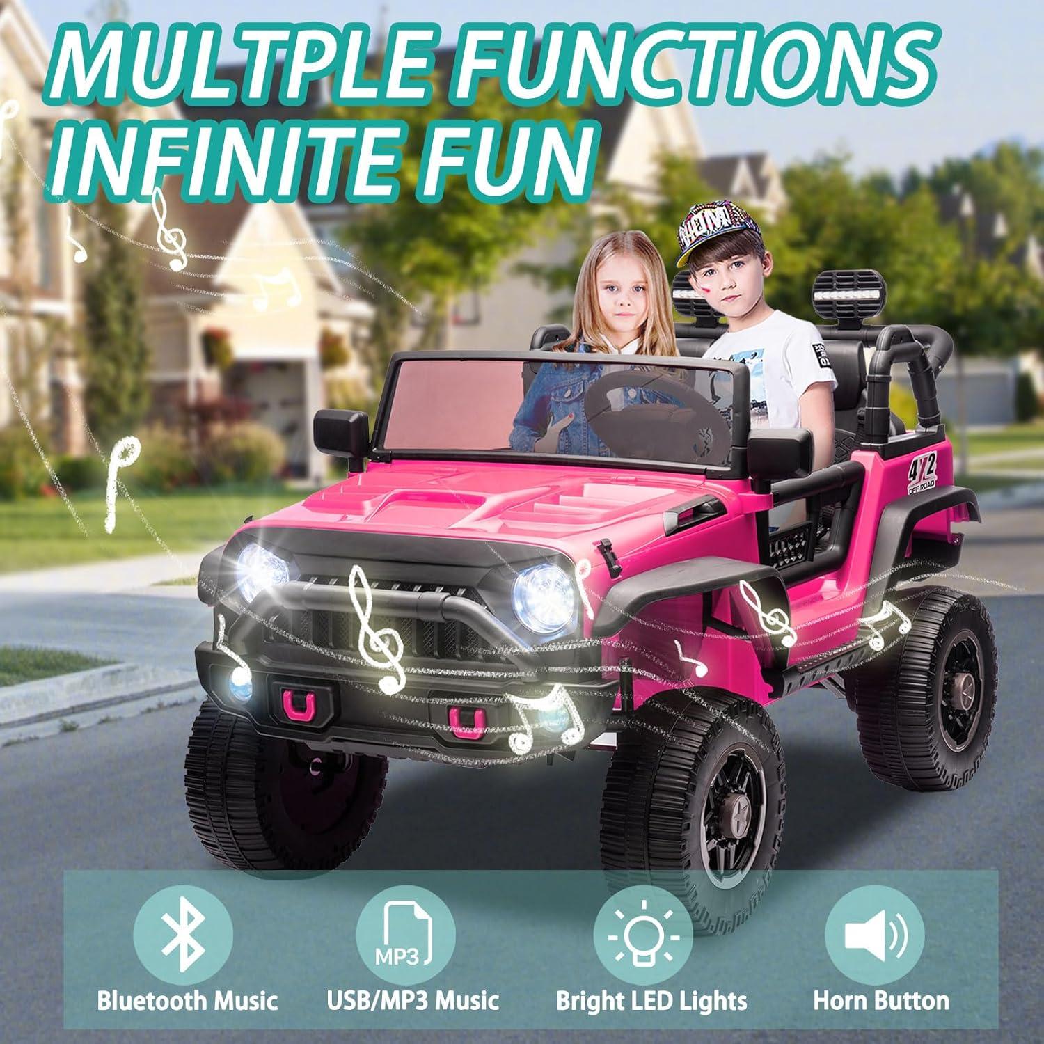 Ancheer 24V Real 2 Seater Ride On Toys Electric SUV Jeep Car With Remote Control,2WD/4WD Switchable, 4X100W Motor, Bluetooth, Music, USB, Lights