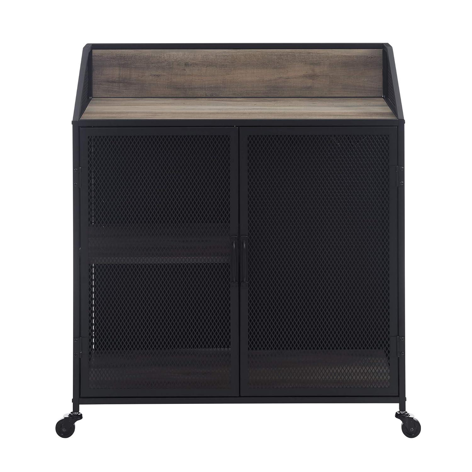 Walker Edison Industrial Bar Cabinet with Wheels, Grey Wash