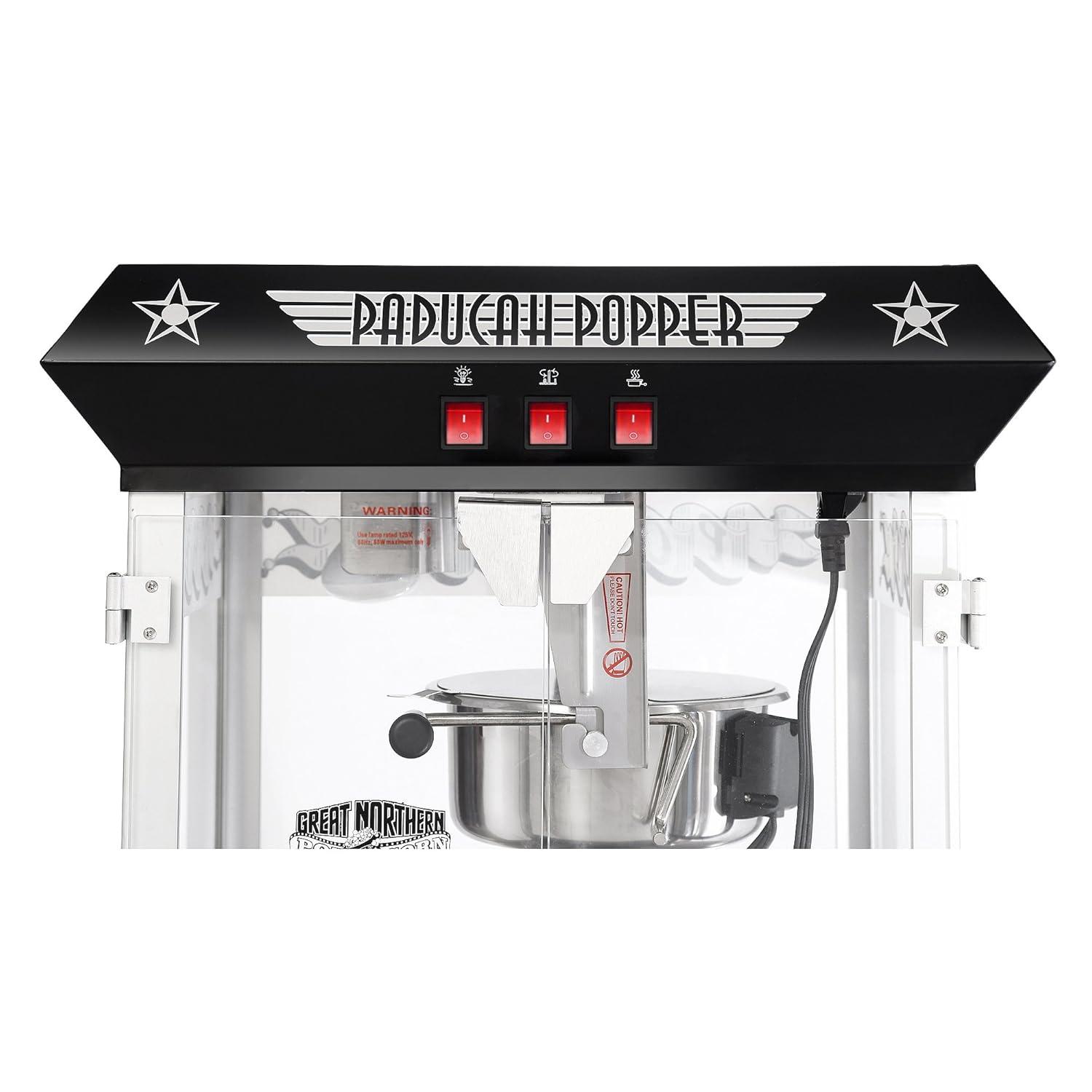 Great Northern Popcorn 8 oz. Kettle Antique-Style Popcorn Popper Machine With Cart - Black