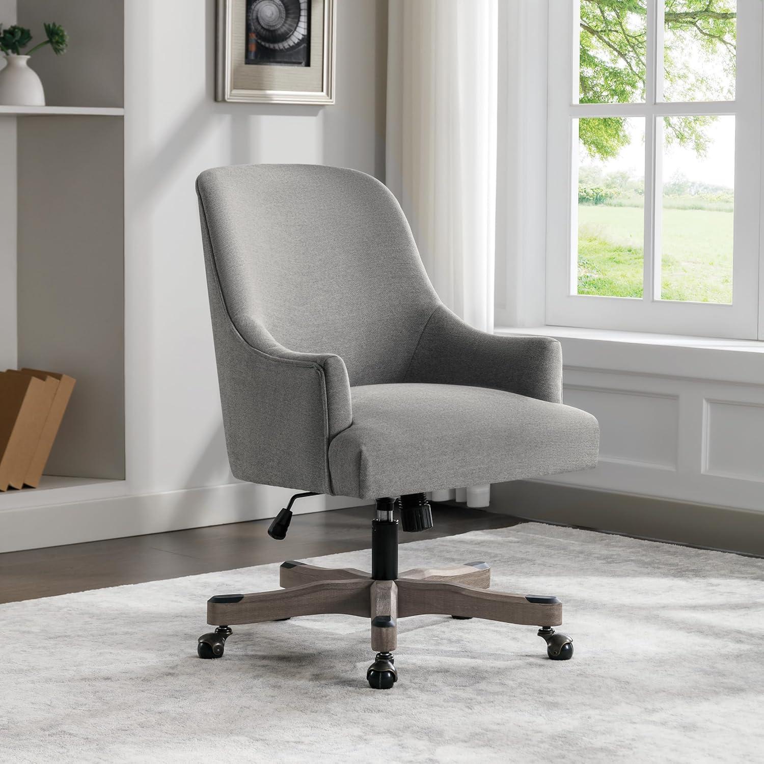 Bradwell Office Chair in Mint Fabric -Rustic Wood Base-Semi Asm