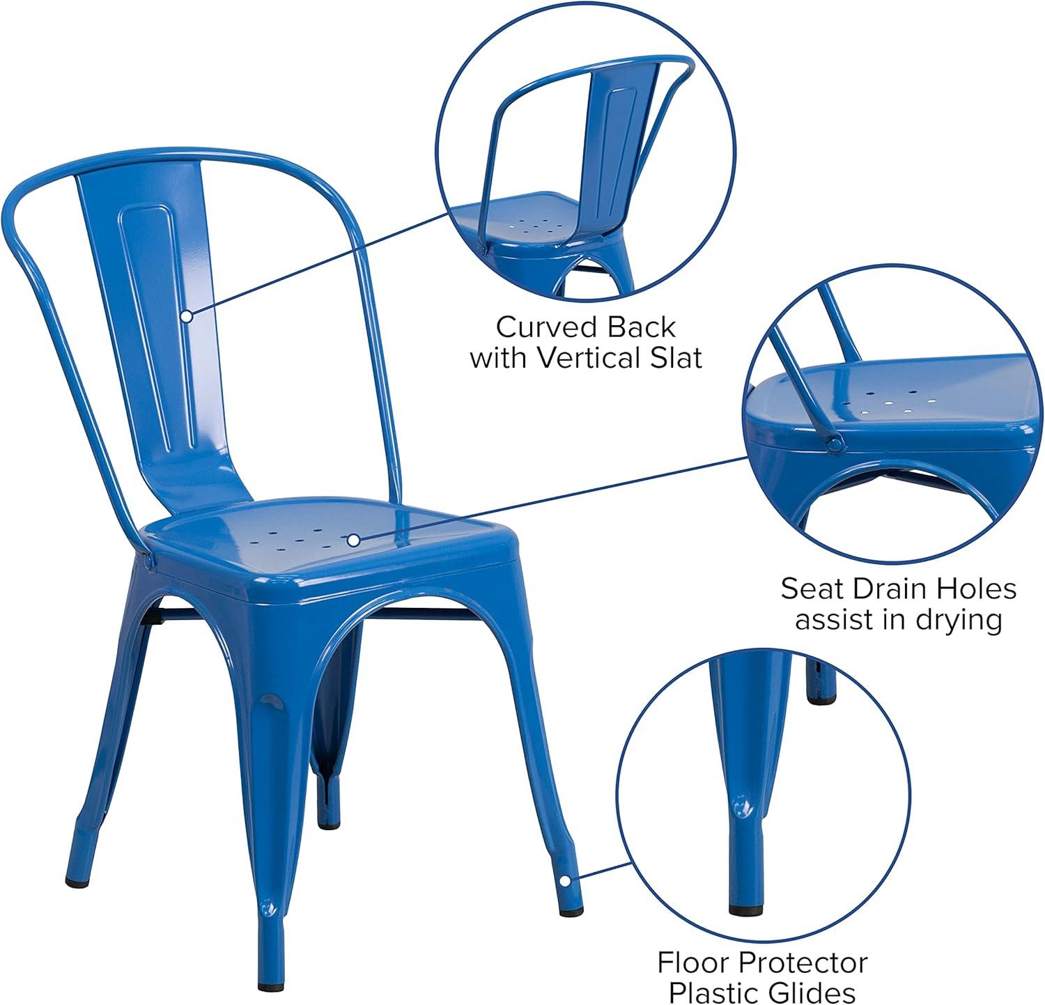 Flash Furniture Commercial Grade 31.5" Square Yellow Metal Indoor-Outdoor Table Set with 4 Stack Chairs