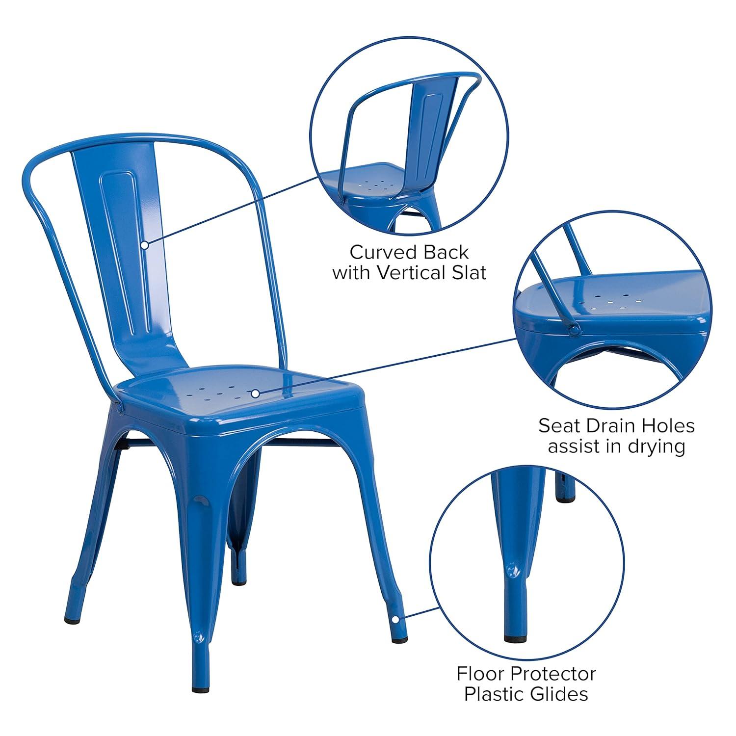 Flash Furniture Commercial Grade 31.5" Square Yellow Metal Indoor-Outdoor Table Set with 4 Stack Chairs