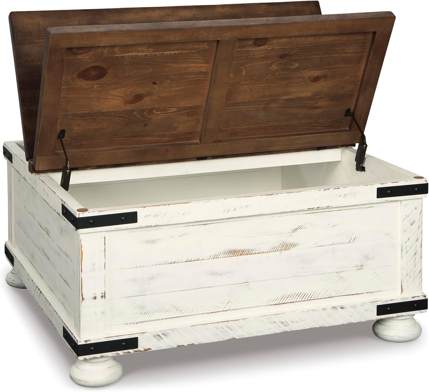 Wystfield Cocktail Table with Storage White/Brown - Signature Design by Ashley: Rectangular Lift-Top, Distressed Two-Tone Finish