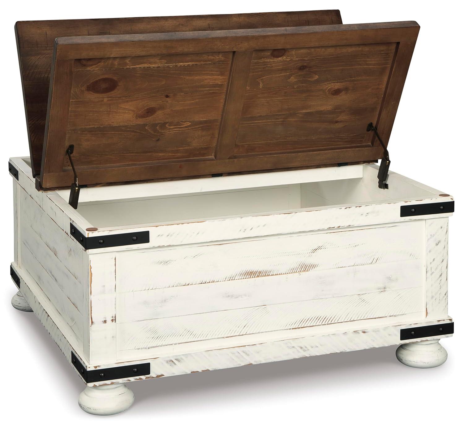 Wystfield Cocktail Table with Storage White/Brown - Signature Design by Ashley: Rectangular Lift-Top, Distressed Two-Tone Finish