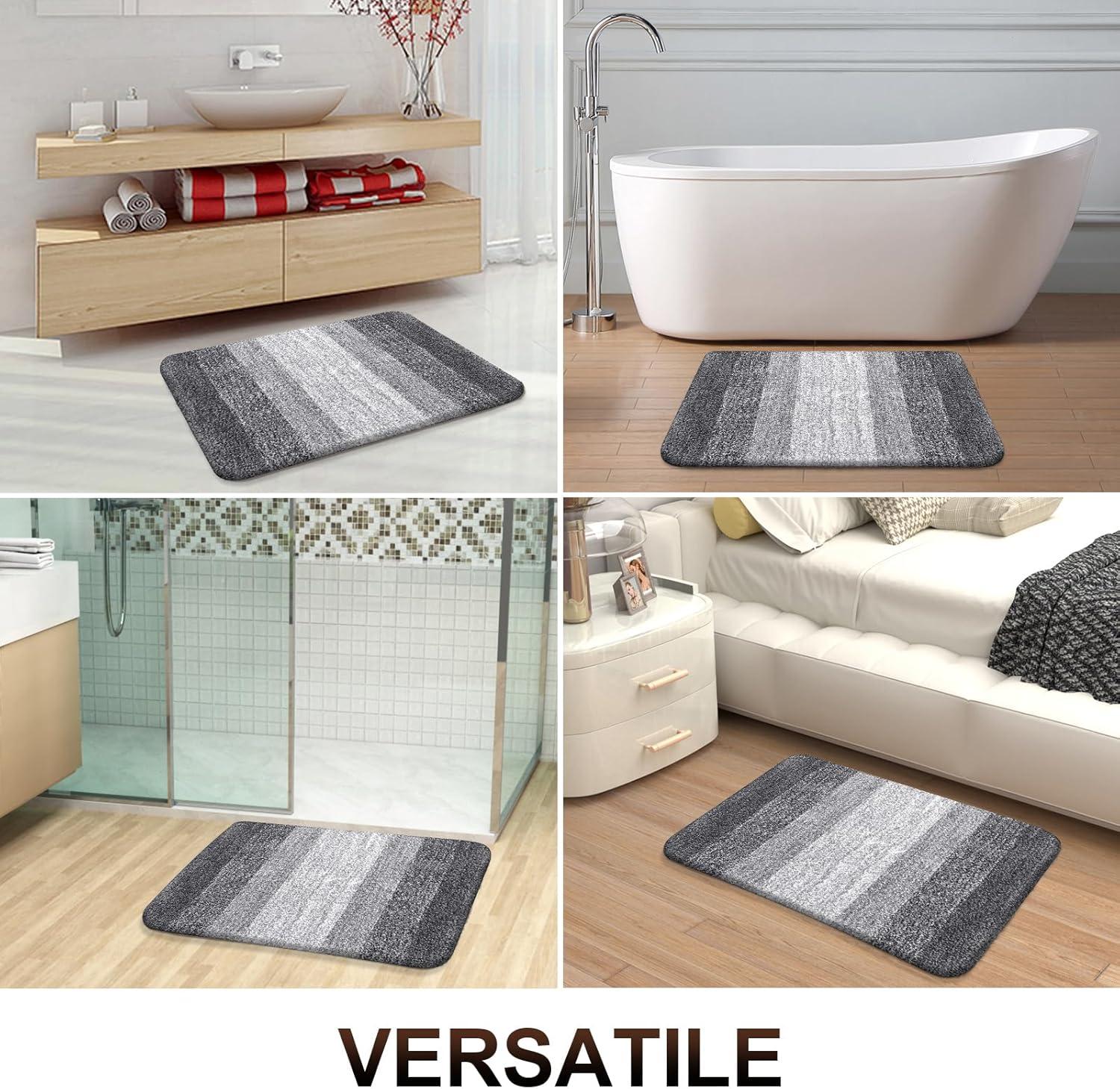 Luxury Bathroom Rug Set 2 Piece, Soft Absorbent Microfiber Bath Rug Set, Non-Slip Striped Bath Carpet, Machine Wash Dry, Bath Mats For Bathroom (30"X20"+24"X16", Grey)