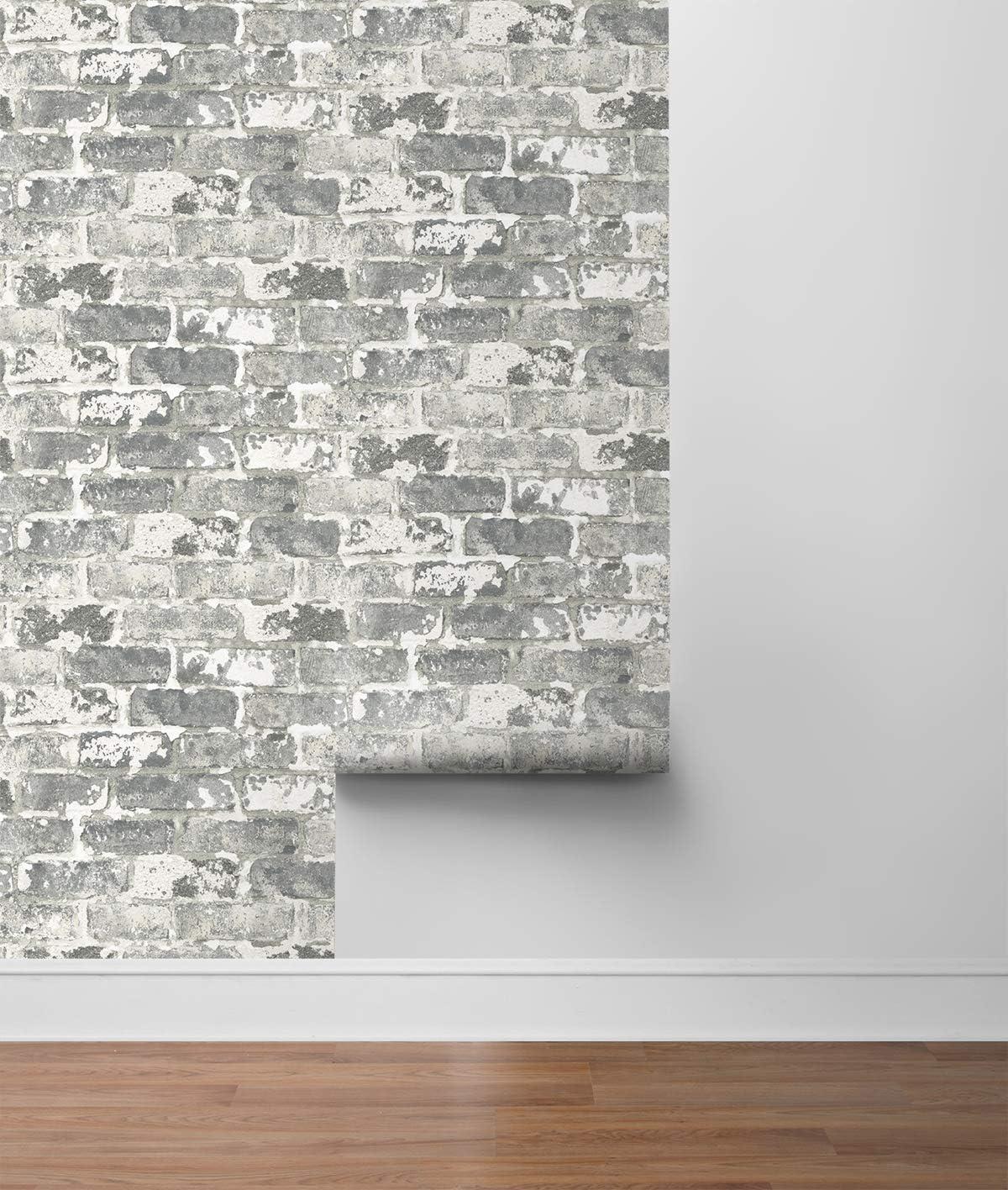 NextWall  Weathered Grey Brick Peel and Stick Wallpaper - 20.5 in. W x 18 ft. L