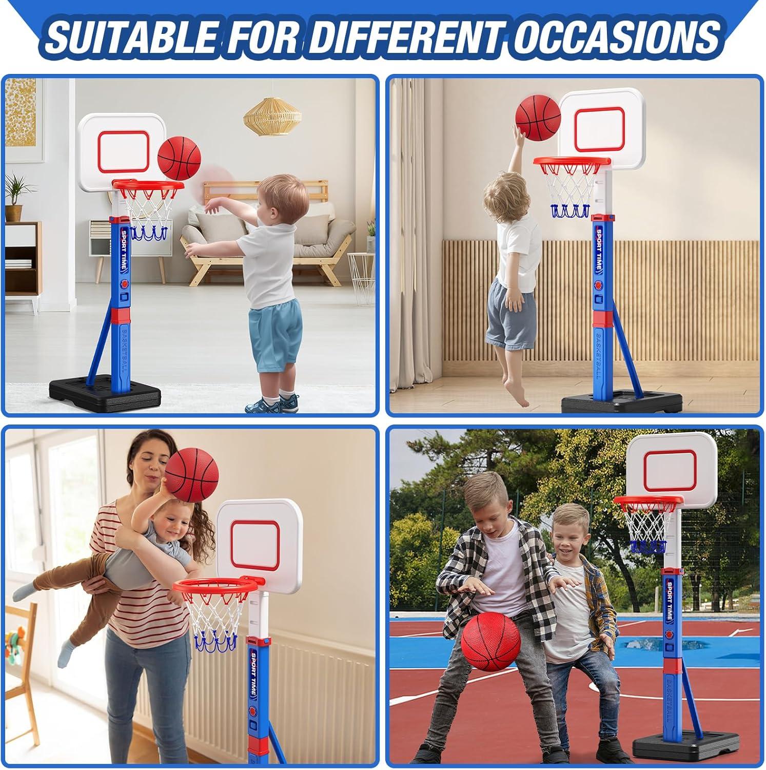 Toddler Basketball Hoop, 55" Height Adjustable Basketball Hoop for Kids 3-5, Kids Basketball Goal, Indoor Outdoor Sport Toys Christmas Birthday Gifts for Baby Boys Girls