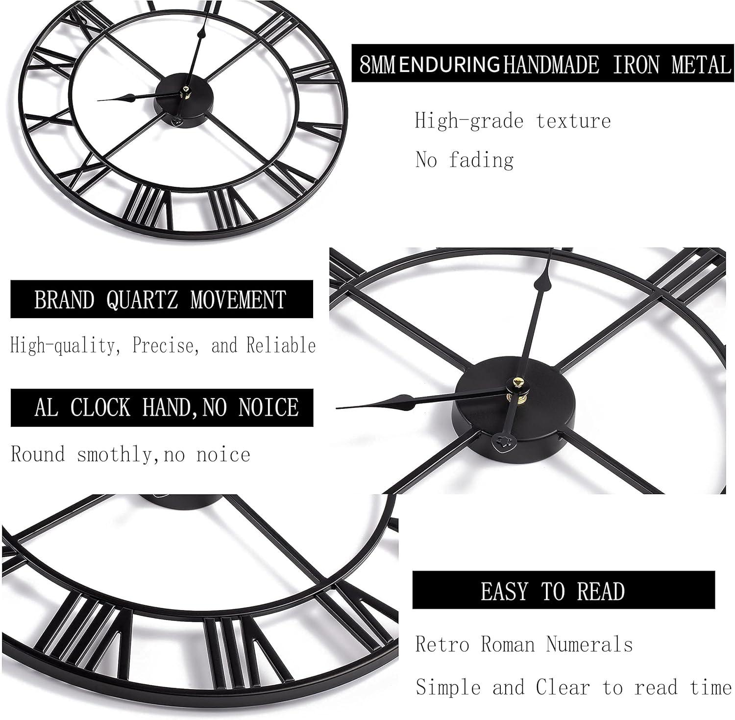 Oversized Black Metal Roman Numeral Wall Clock