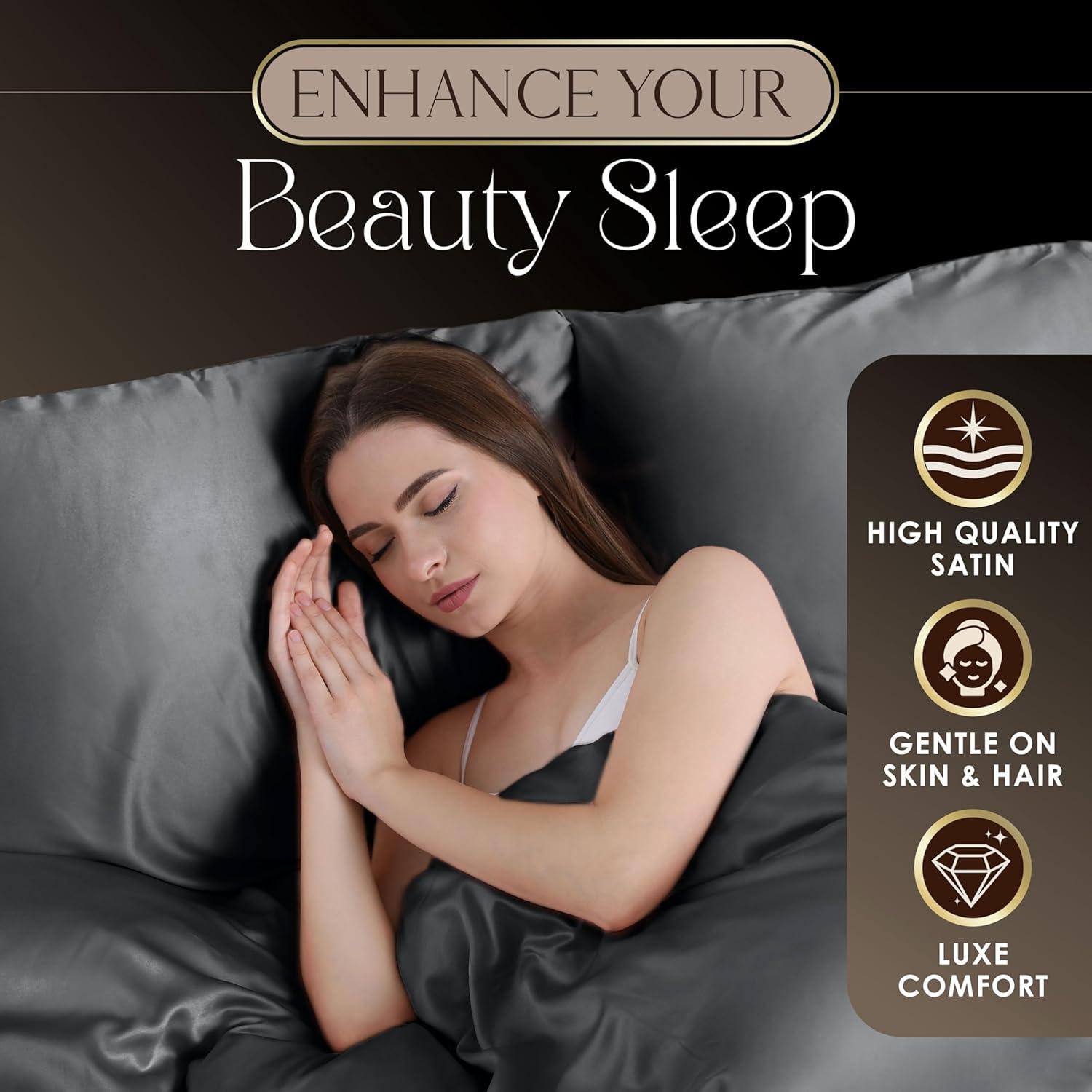 Seduction Martex Elegance Satin Silk Sheet Set Hotel Quality - Super Soft & Breathable Good For Hair & Skin