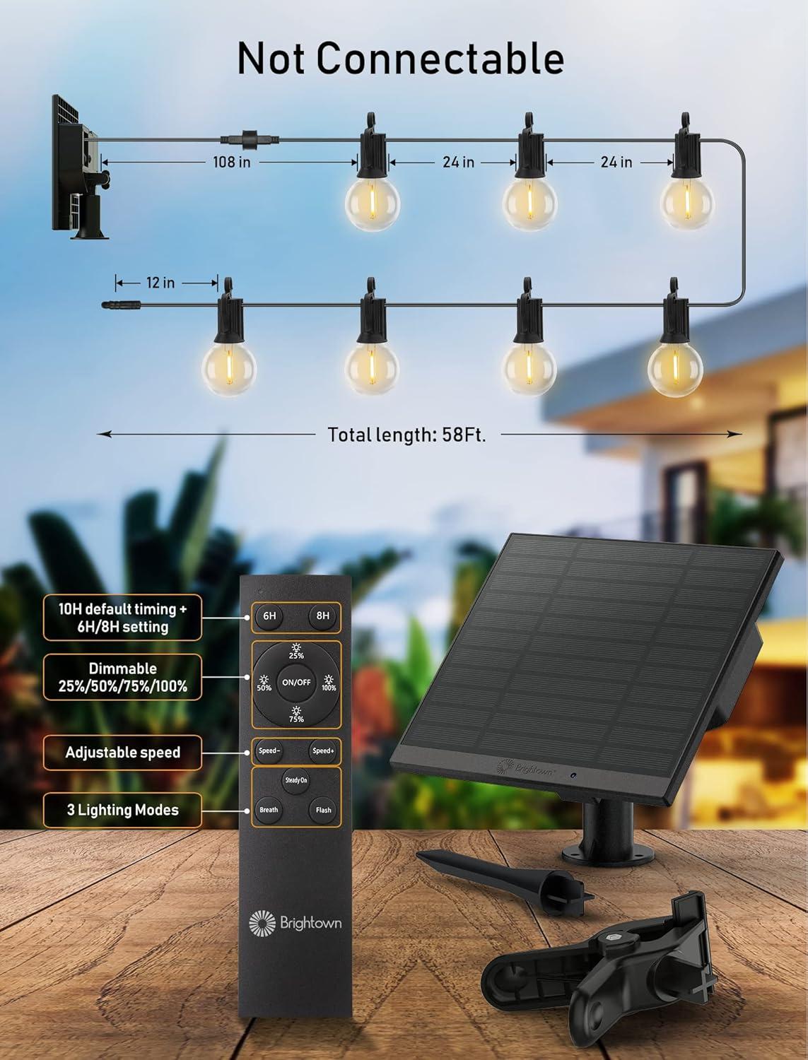 29Feet Solar String Lights Outdoor G40 Patio Lights with 25 LED Shatterproof Bulbs, 4 Light Modes, Weatherproof Hanging Lights for Backyard Bistro Pergola Party Decor, E12 Base, 2700K, Black