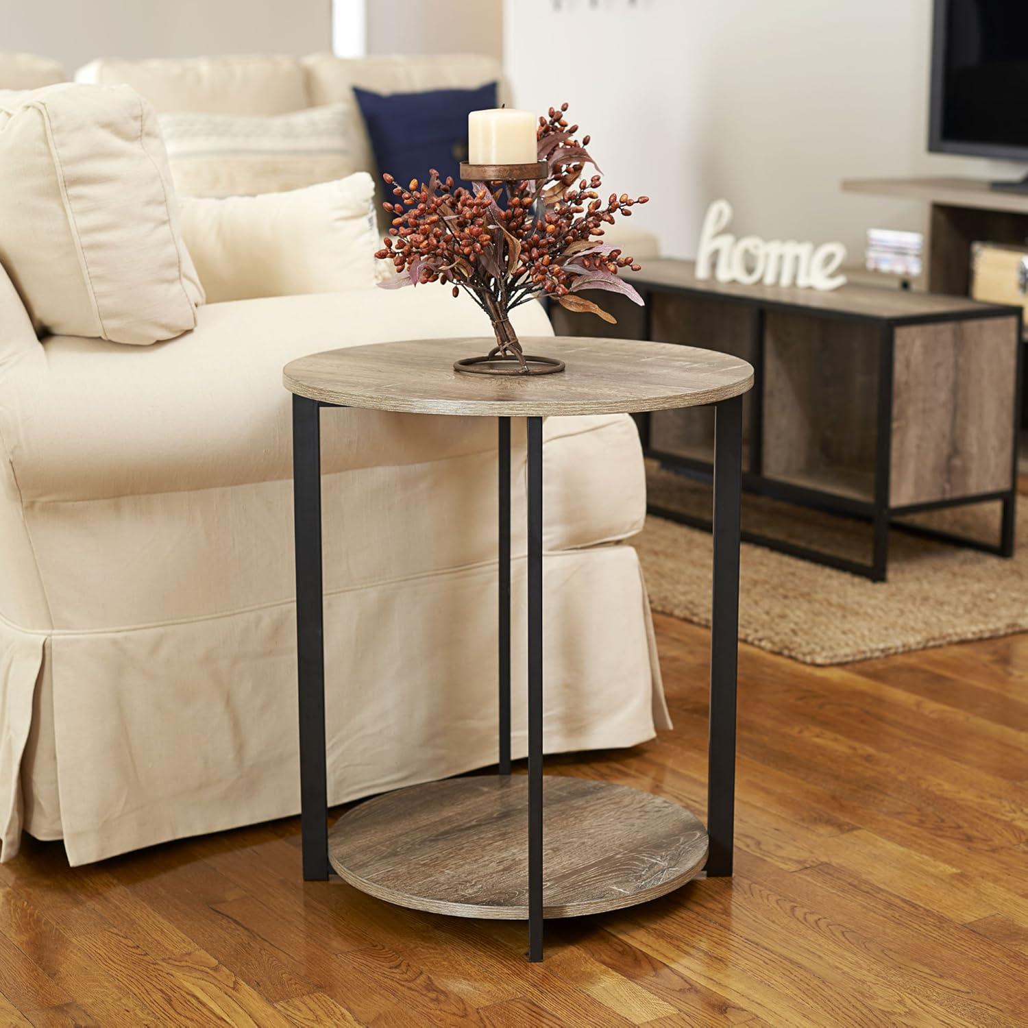 Household Essentials Jamestown Round End Table White: Modern Minimalist, Iron Frame, Particle Board Top