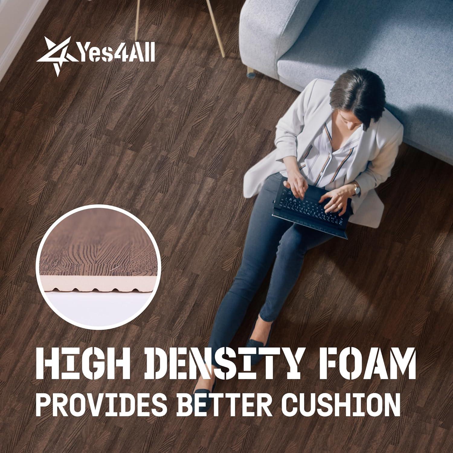 Yes4All 12 pcs Interlocking Exercise Foam Mats, Cover 48 sqft, 3/8 inch, Oak Wood Dark Color